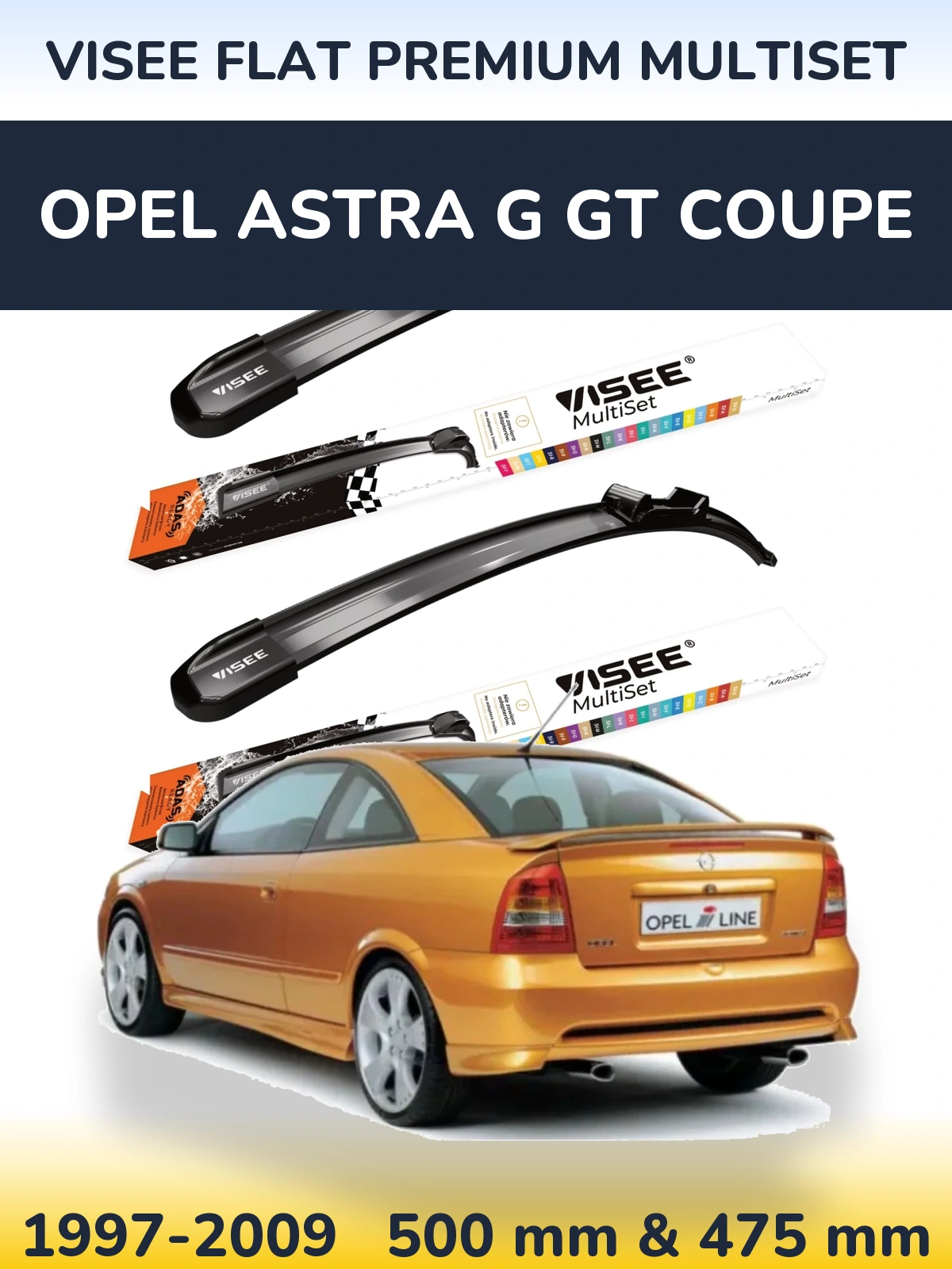 Комплект передніх щіток VISEE FLAT PREMIUM MultiSet 500 & 475 мм для Opel Astra G GT coupe 1997-2009