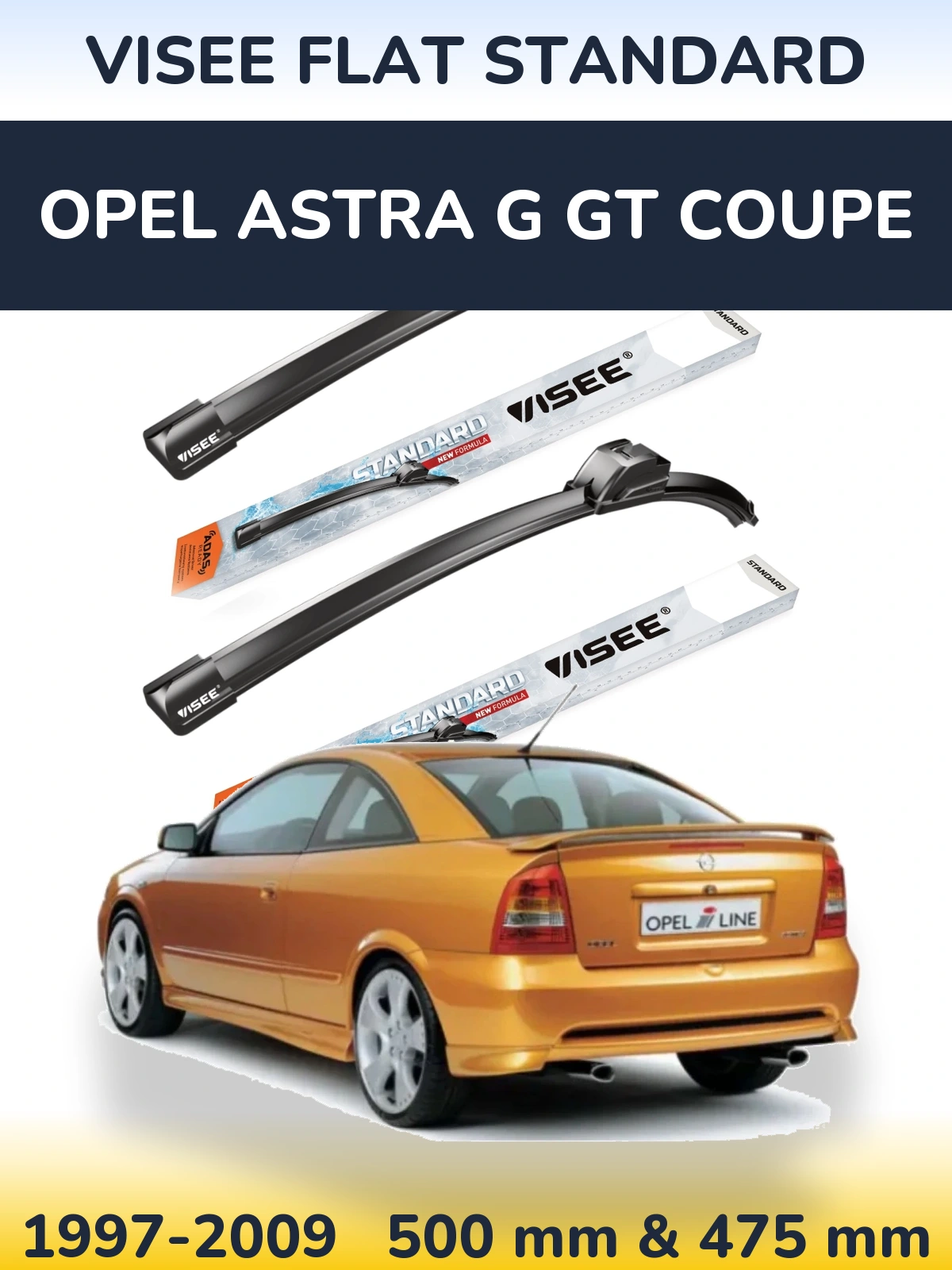 Комплект передніх щіток VISEE FLAT STANDARD 500 & 475 мм для Opel Astra G GT coupe 1997-2009
