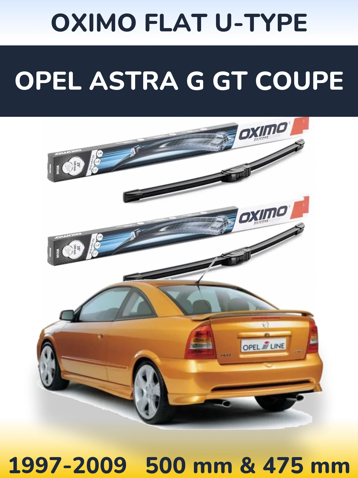 Sada předních stěračů Oximo Flat U-type 500 a 475 mm pro Opel Astra G GT coupe 1997-2009