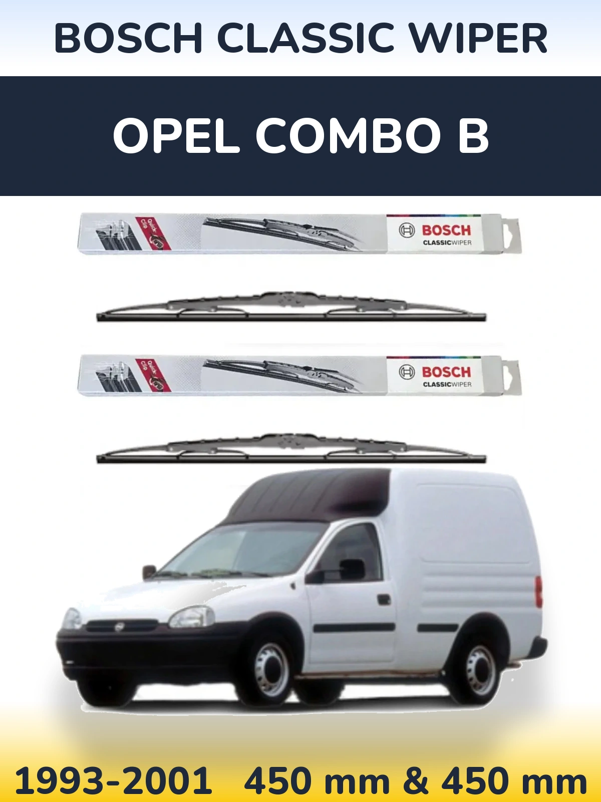 Sada předních stěračů BOSCH Classic Wiper 450 a 450 mm pro Opel Combo B 1993-2001