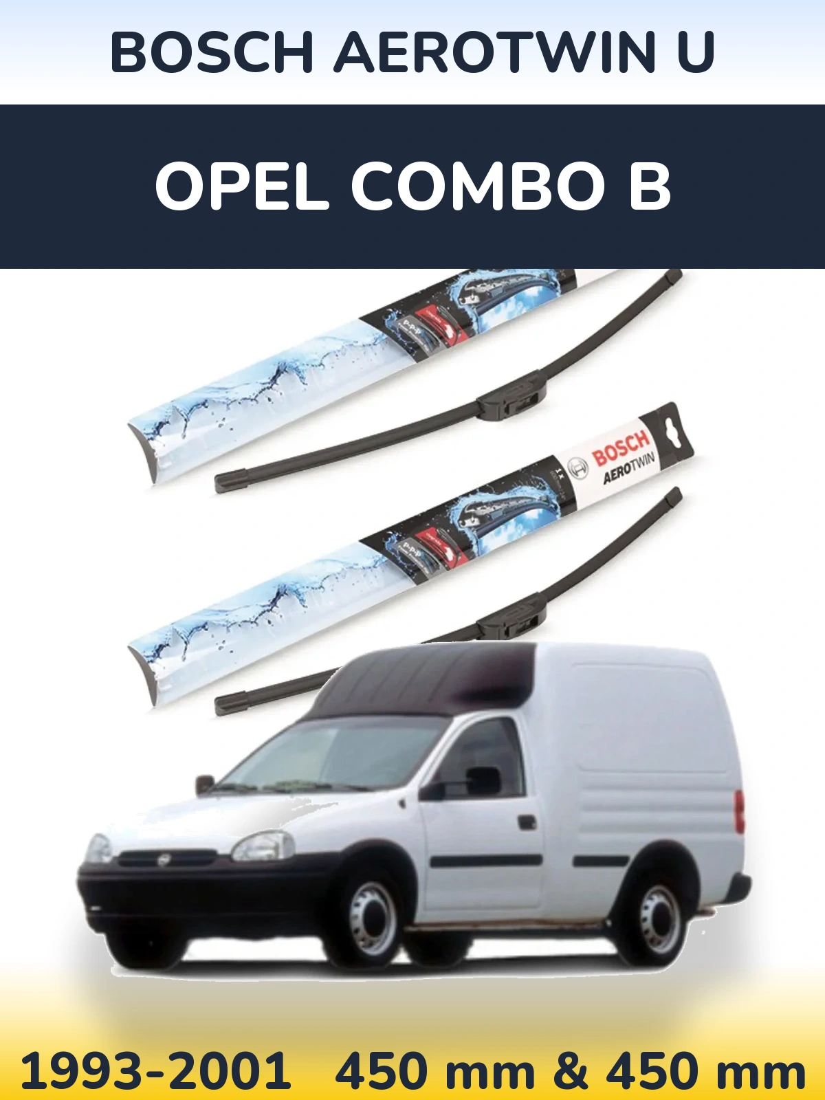 Sada předních stěračů BOSCH AeroTwin U 450 a 450 mm pro Opel Combo B 1993-2001