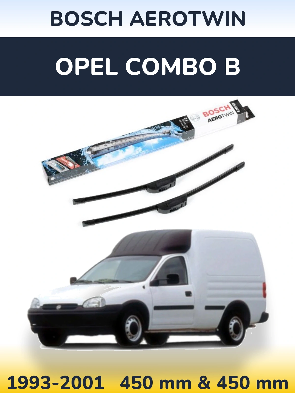 Sada předních stěračů BOSCH AeroTwin 450 a 450 mm pro Opel Combo B 1993-2001