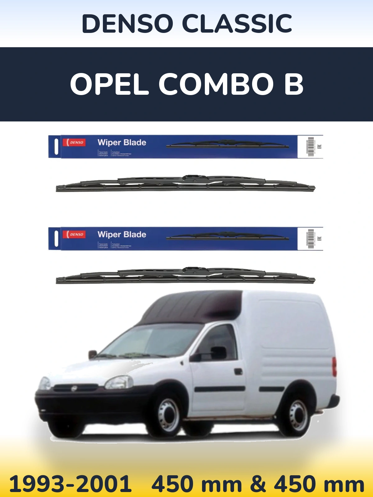Sada předních stěračů Denso Classic 450 a 450 mm pro Opel Combo B 1993-2001