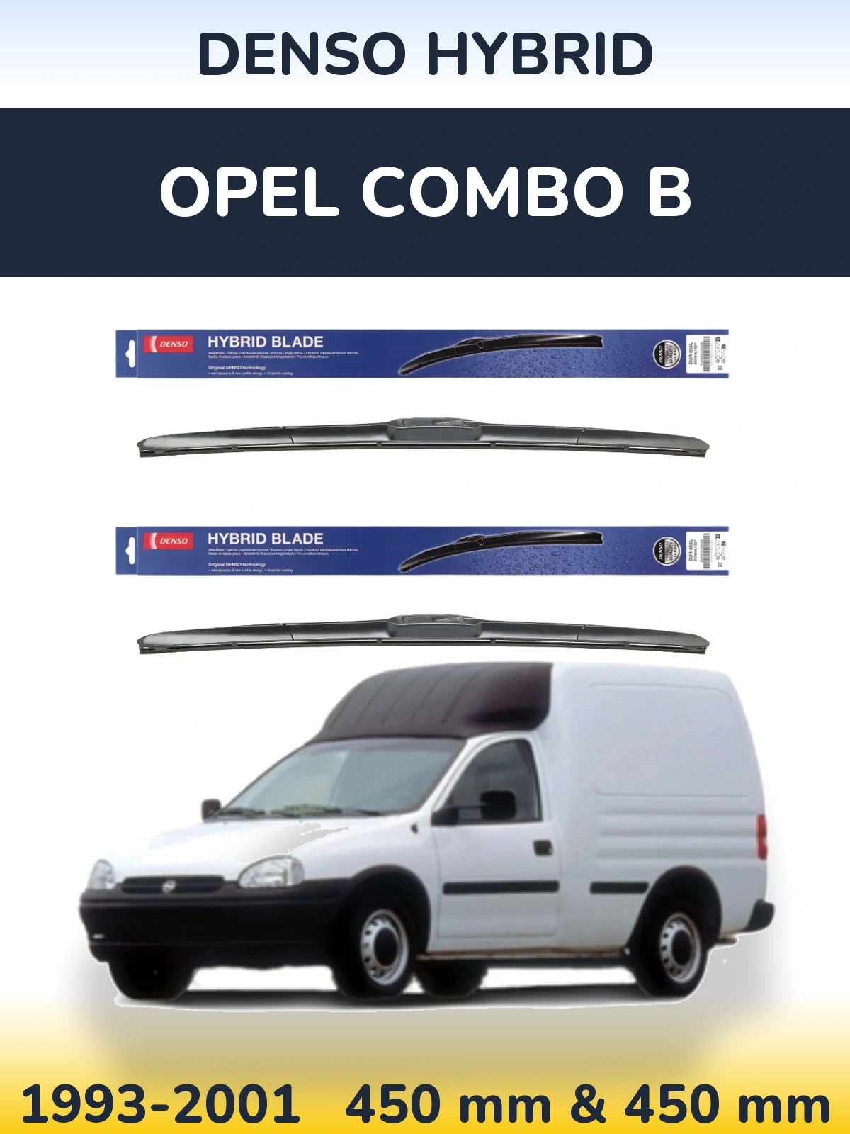Комплект передніх щіток Denso Hybrid 450 & 450 мм для Opel Combo B 1993-2001