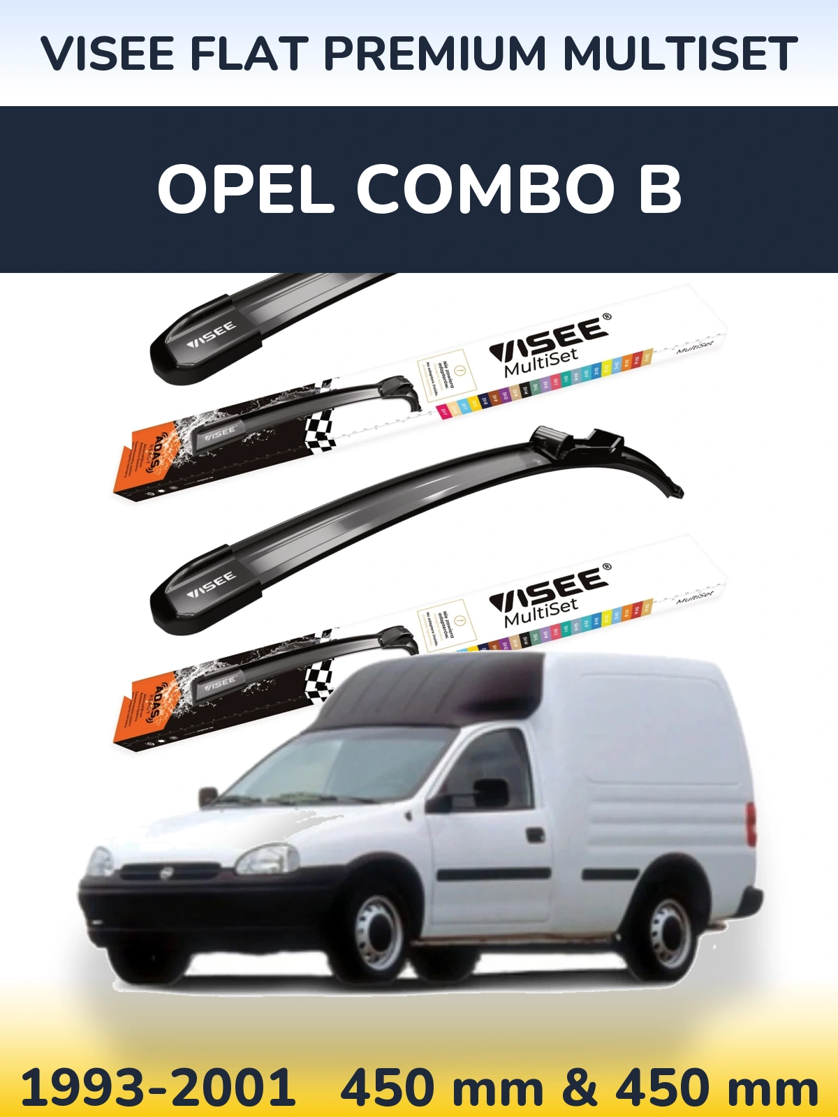 Sada předních stěračů VISEE FLAT PREMIUM MultiSet 450 a 450 mm pro Opel Combo B 1993-2001