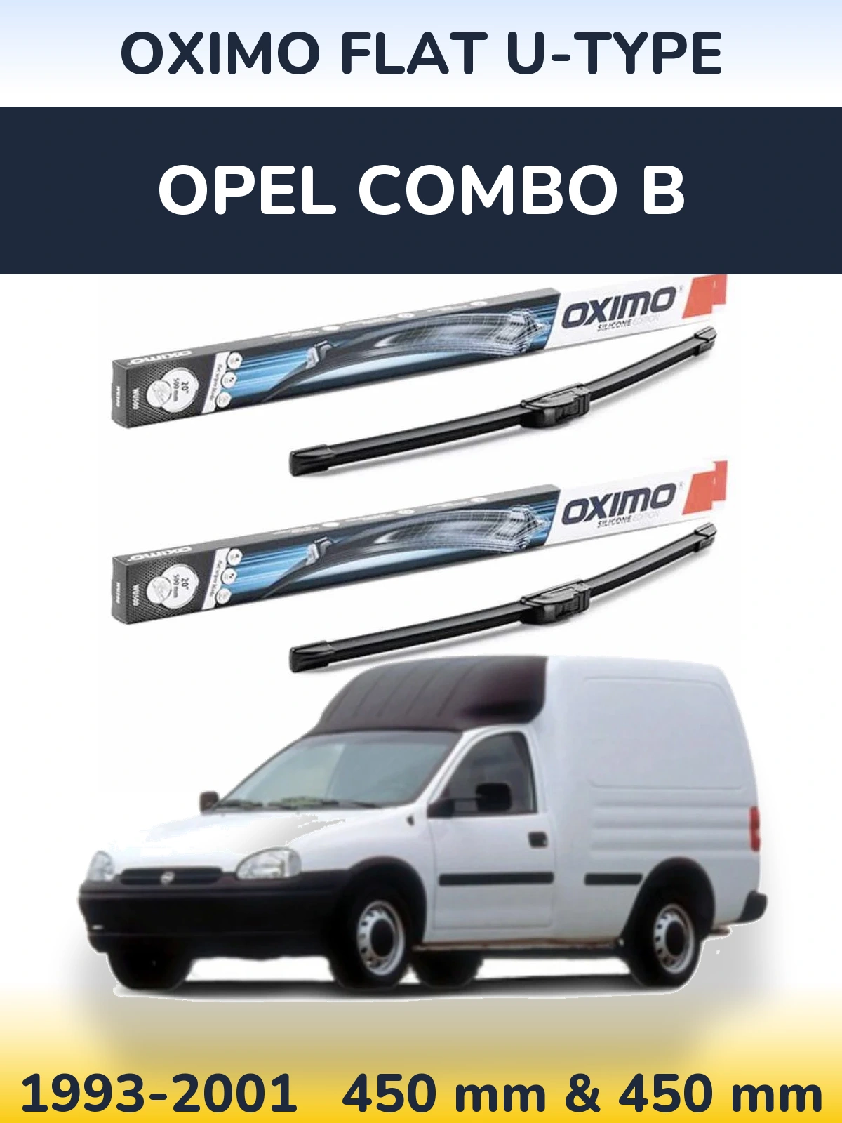 Sada předních stěračů Oximo Flat U-type 450 a 450 mm pro Opel Combo B 1993-2001