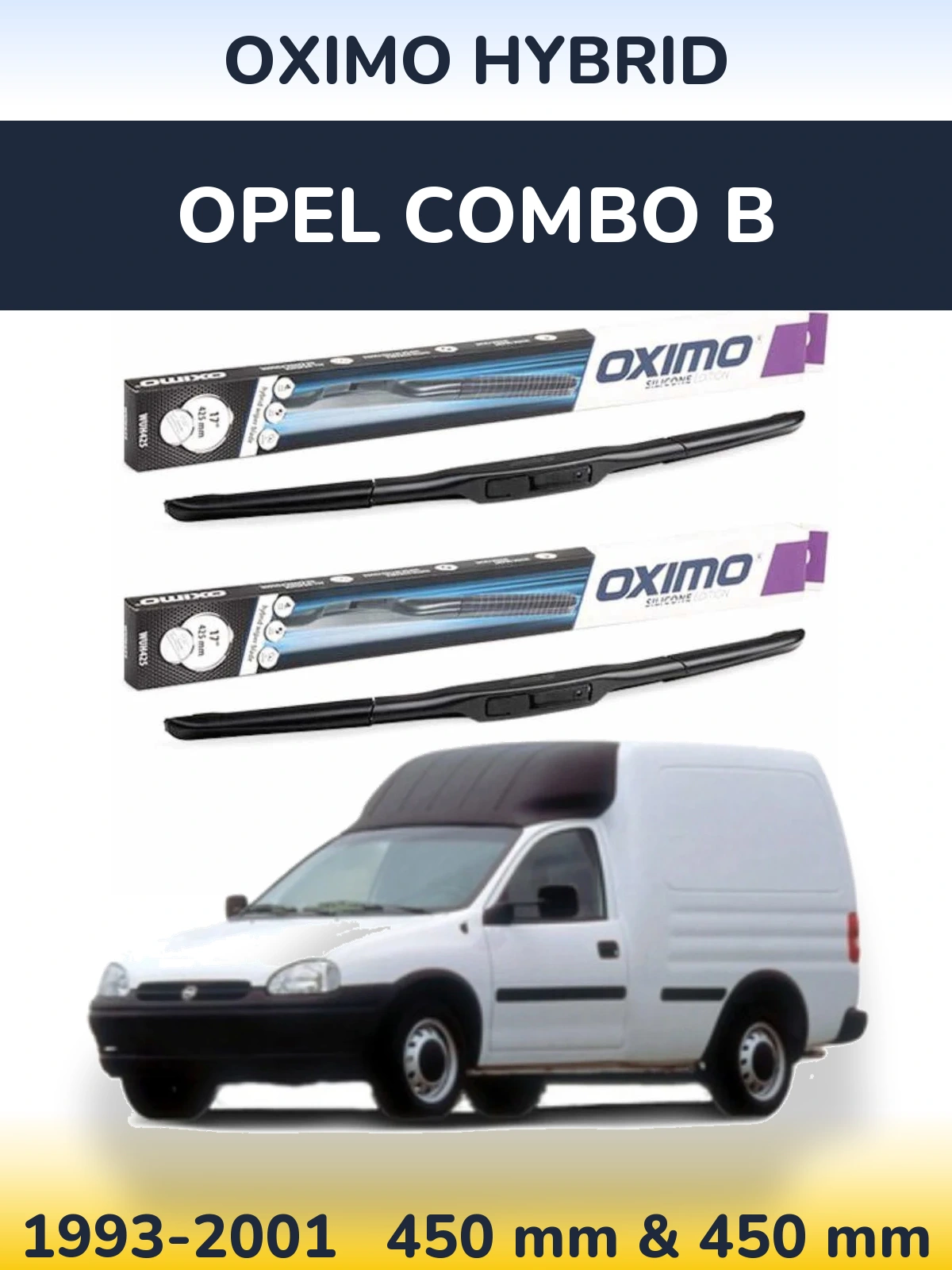 Sada předních stěračů Oximo Hybrid 450 a 450 mm pro Opel Combo B 1993-2001