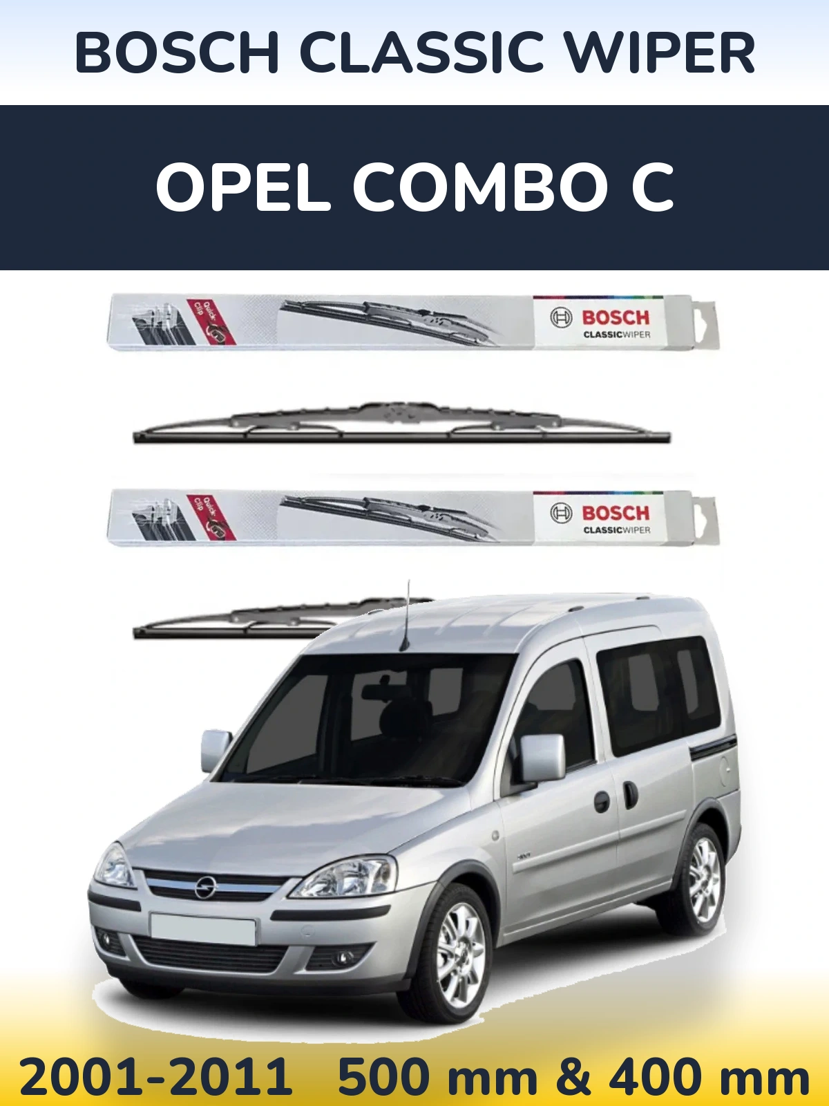 Sada předních stěračů BOSCH Classic Wiper 500 a 400 mm pro Opel Combo C 2001-2011