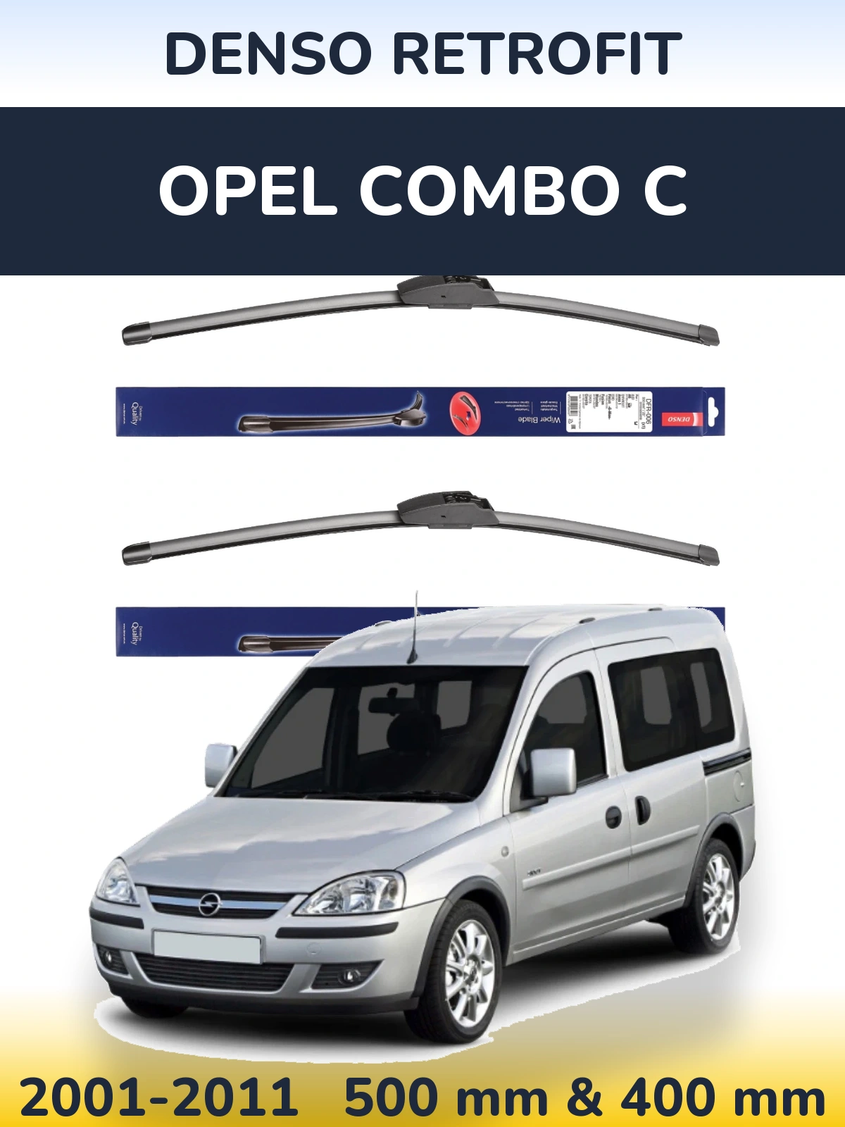 Sada předních stěračů Denso Retrofit 500 a 400 mm pro Opel Combo C 2001-2011
