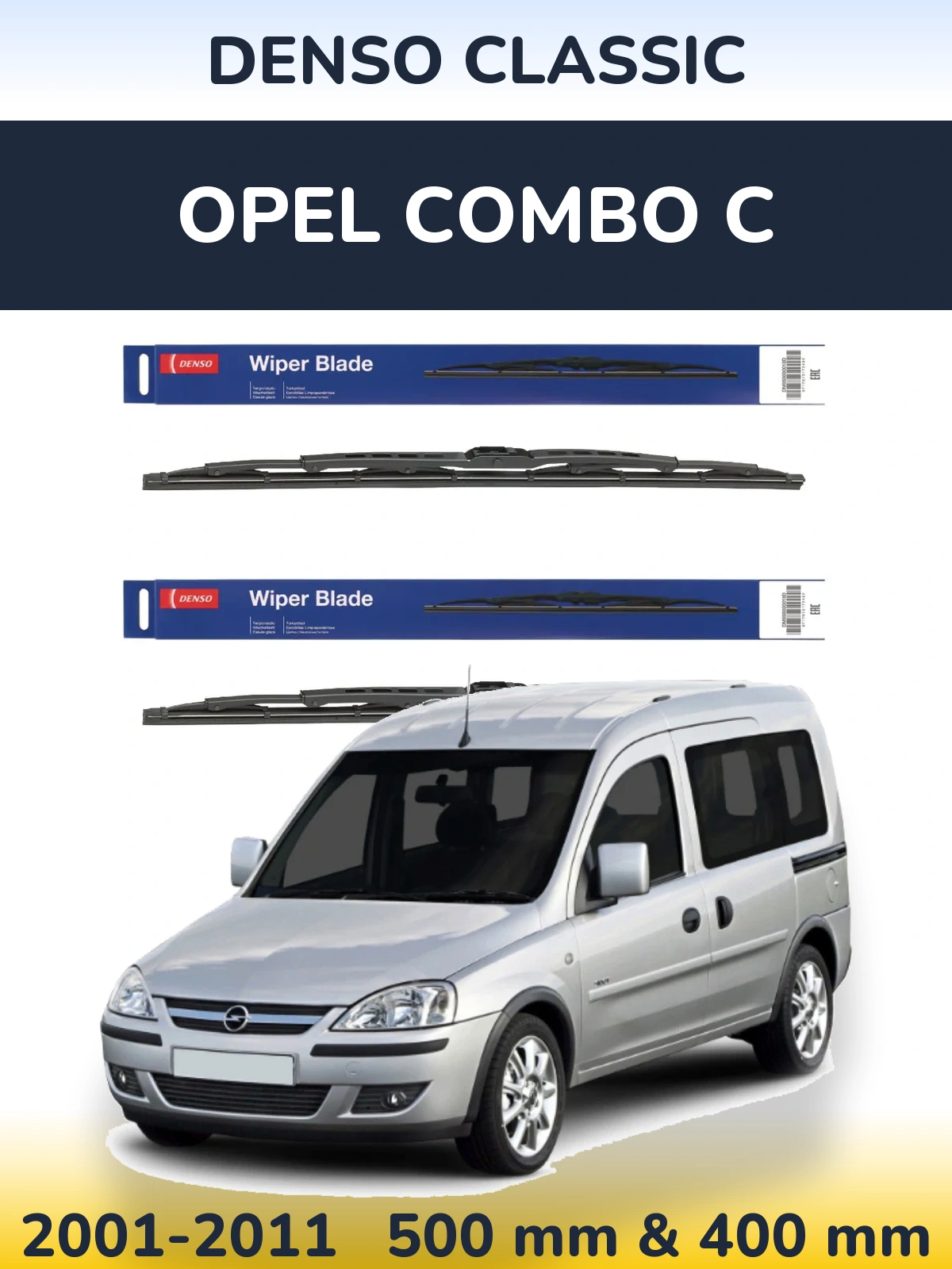 Sada předních stěračů Denso Classic 500 a 400 mm pro Opel Combo C 2001-2011
