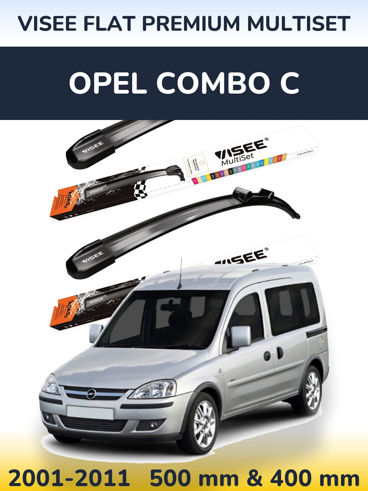 Sada předních stěračů VISEE FLAT PREMIUM MultiSet 500 a 400 mm pro Opel Combo C 2001-2011