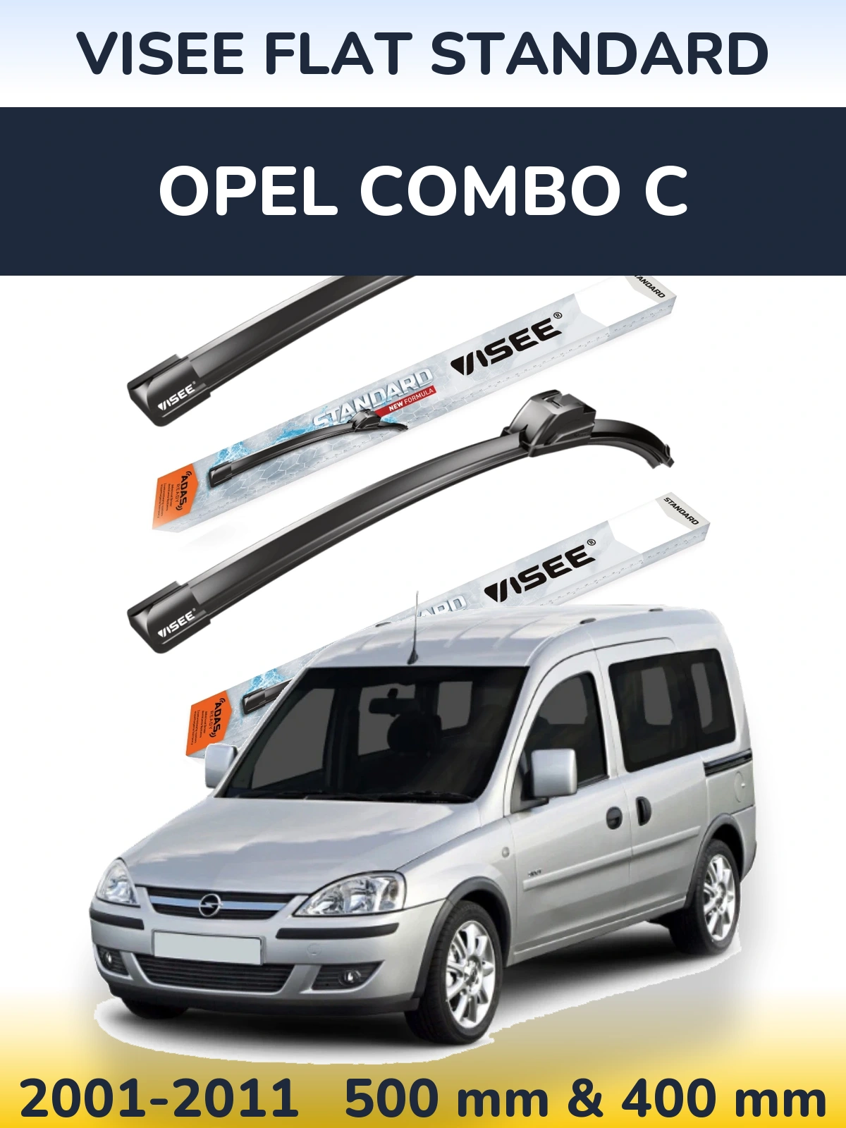 Sada předních stěračů VISEE FLAT STANDARD 500 a 400 mm pro Opel Combo C 2001-2011