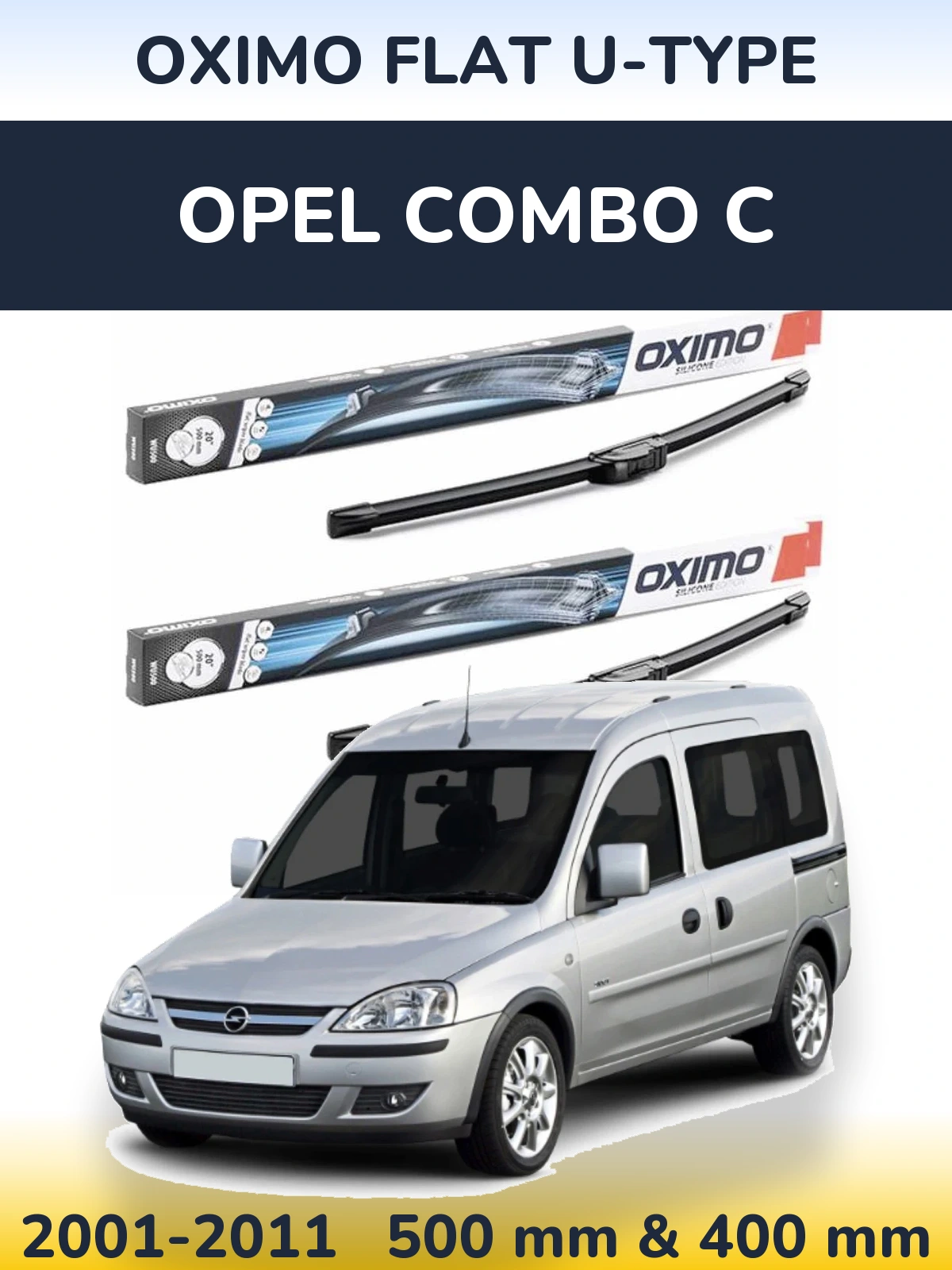 Sada předních stěračů Oximo Flat U-type 500 a 400 mm pro Opel Combo C 2001-2011