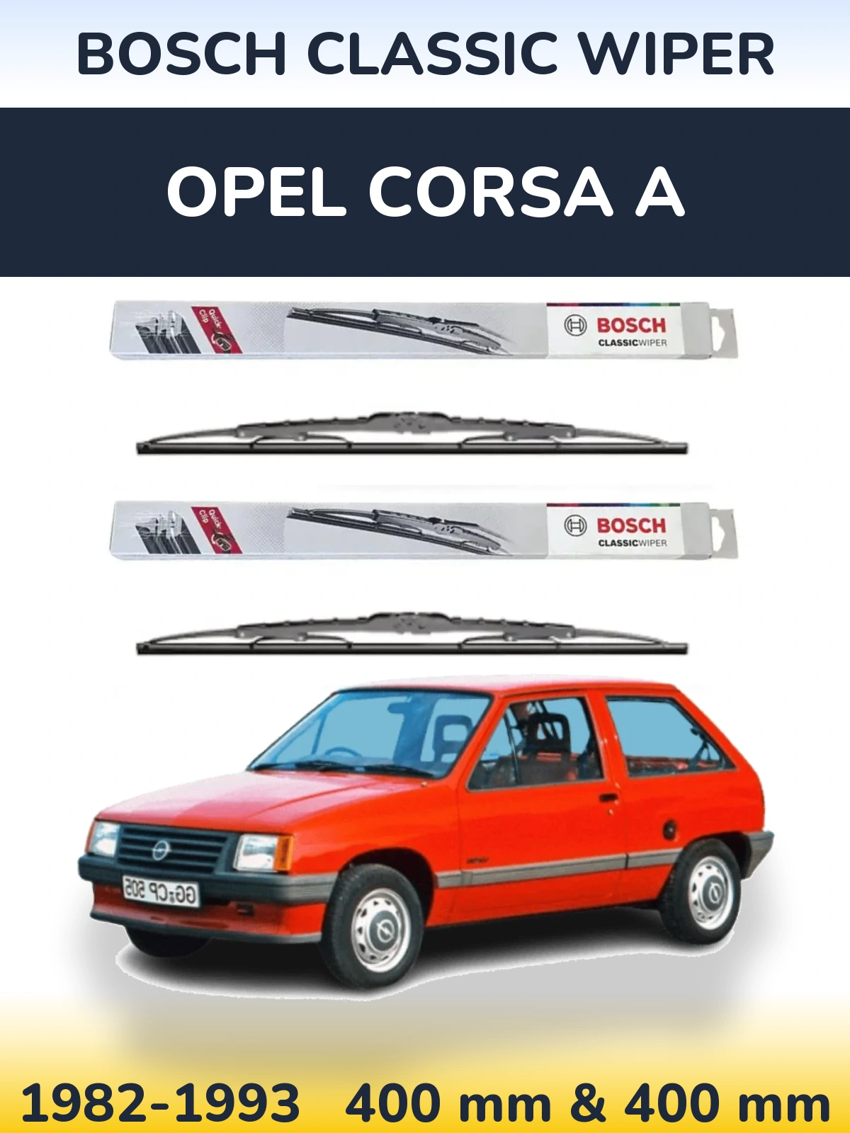 Sada předních stěračů BOSCH Classic Wiper 400 a 400 mm pro Opel Corsa A 1982-1993