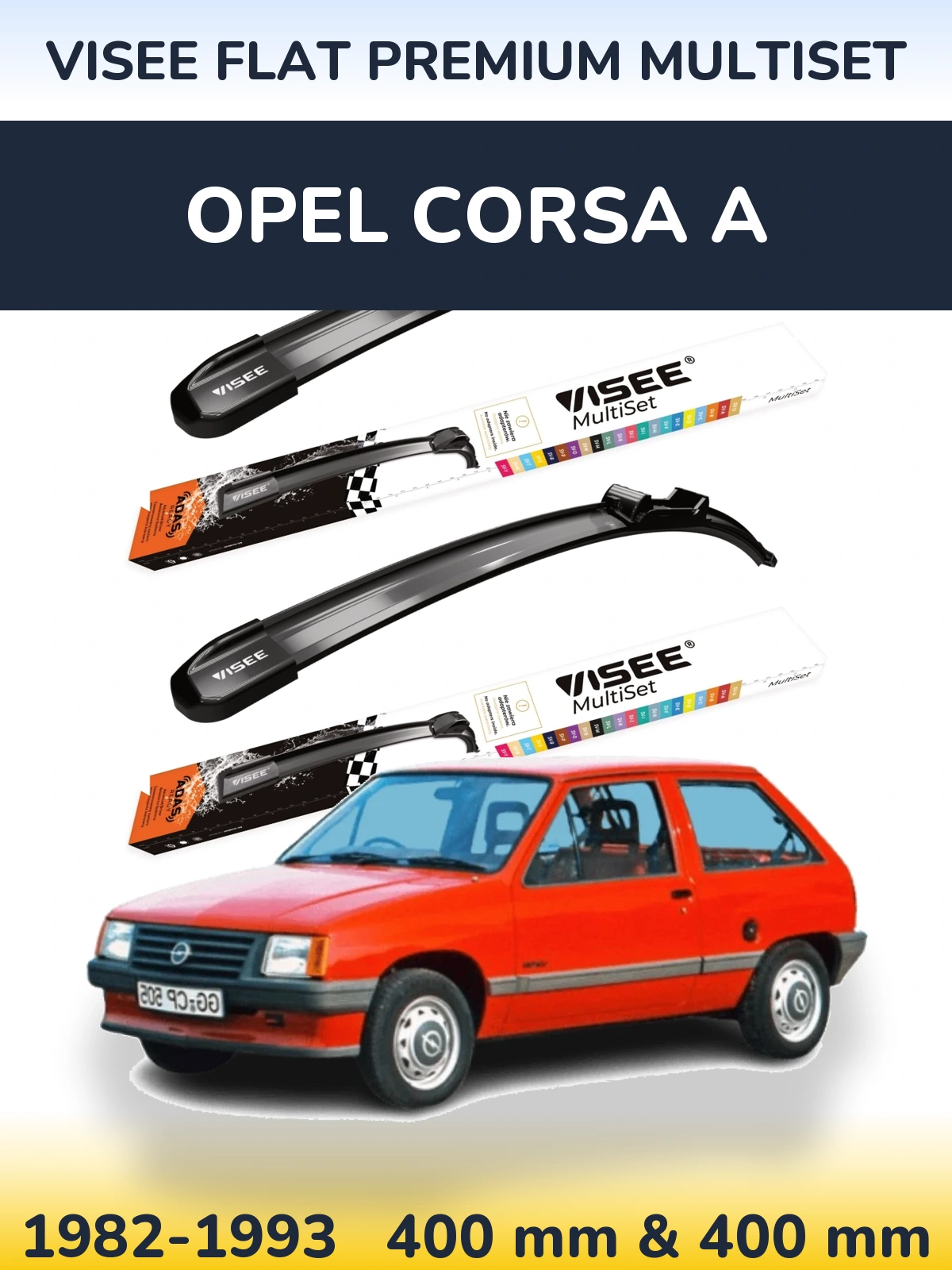 Sada předních stěračů VISEE FLAT PREMIUM MultiSet 400 a 400 mm pro Opel Corsa A 1982-1993