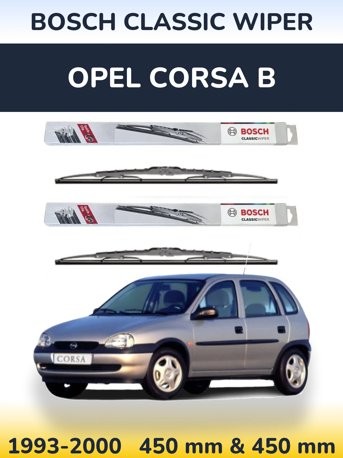 Sada předních stěračů BOSCH Classic Wiper 450 a 450 mm pro Opel Corsa B 1993-2000
