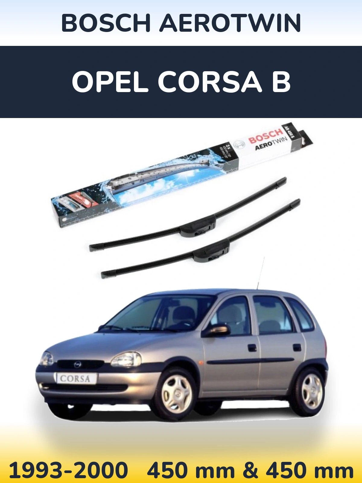 Sada předních stěračů BOSCH AeroTwin 450 a 450 mm pro Opel Corsa B 1993-2000