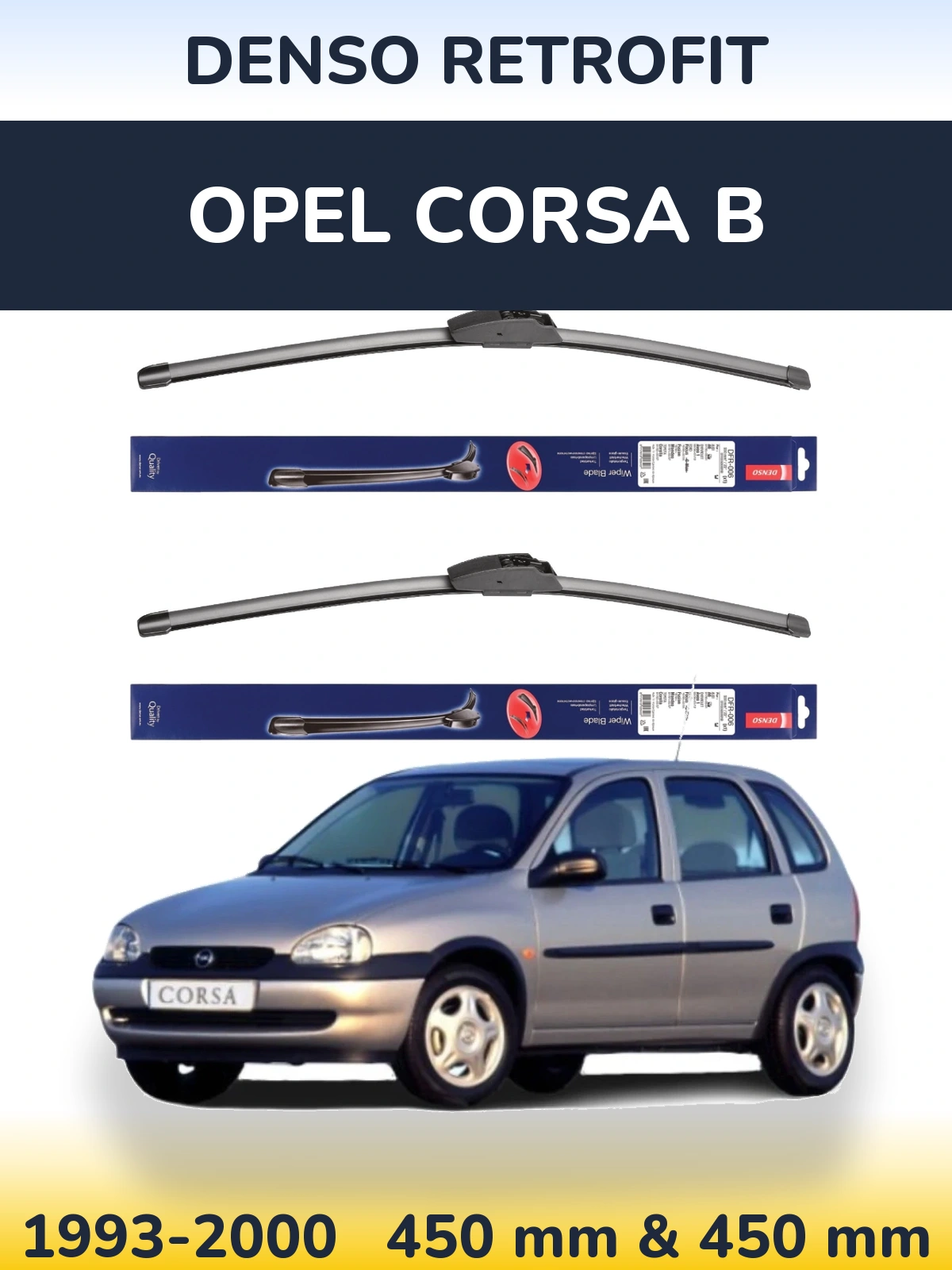 Sada předních stěračů Denso Retrofit 450 a 450 mm pro Opel Corsa B 1993-2000