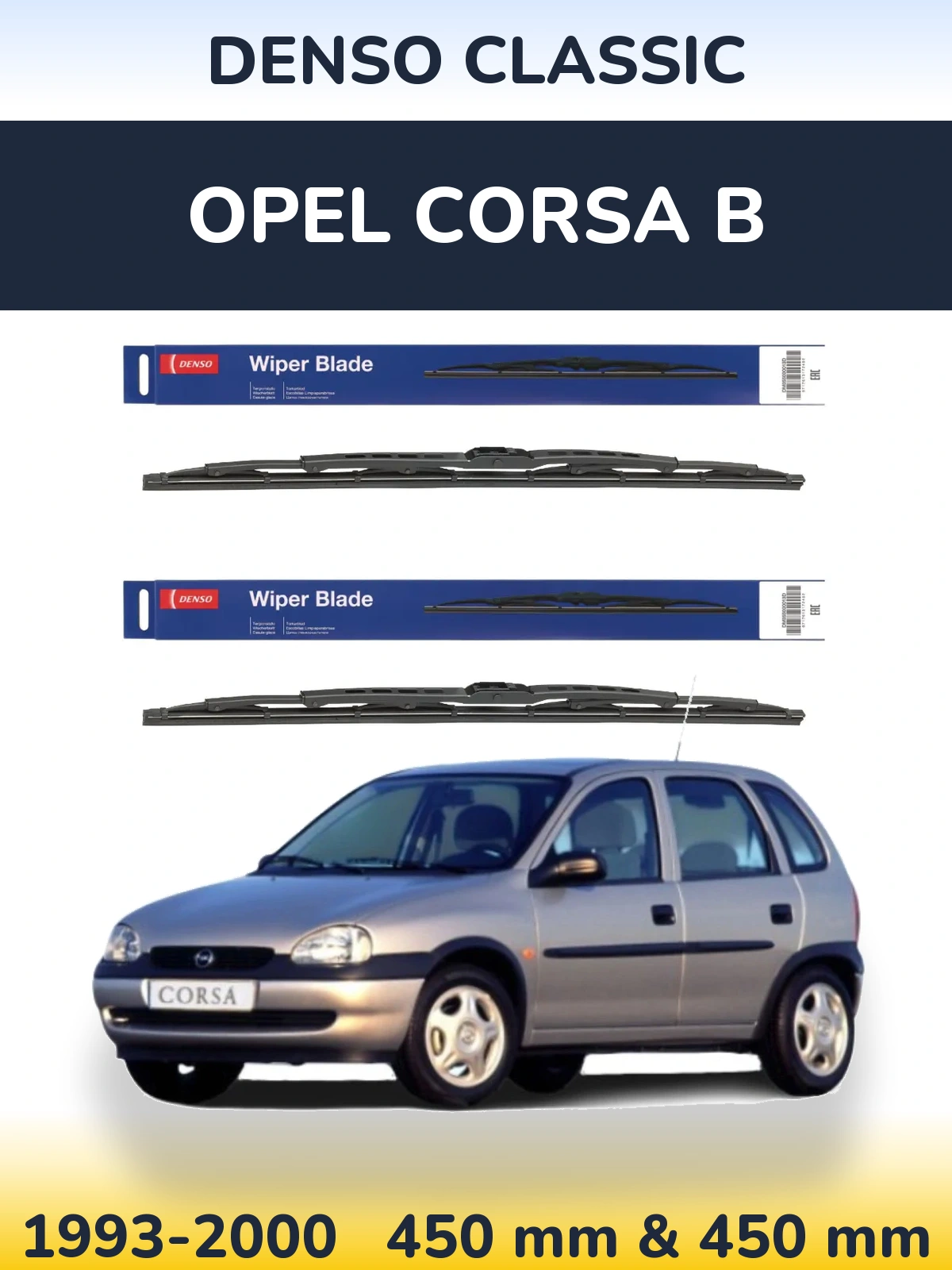 Sada předních stěračů Denso Classic 450 a 450 mm pro Opel Corsa B 1993-2000