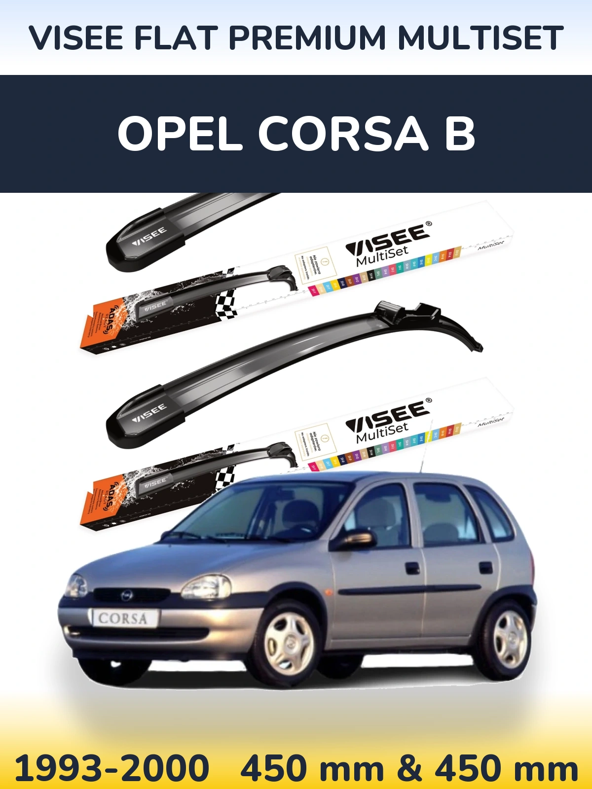 Комплект передніх щіток VISEE FLAT PREMIUM MultiSet 450 & 450 мм для Opel Corsa B 1993-2000