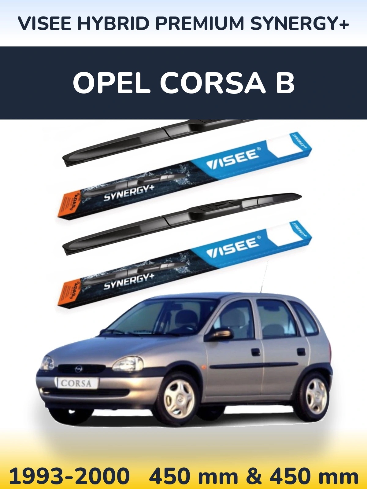 Sada předních stěračů VISEE HYBRID PREMIUM SYNERGY+ 450 a 450 mm pro Opel Corsa B 1993-2000