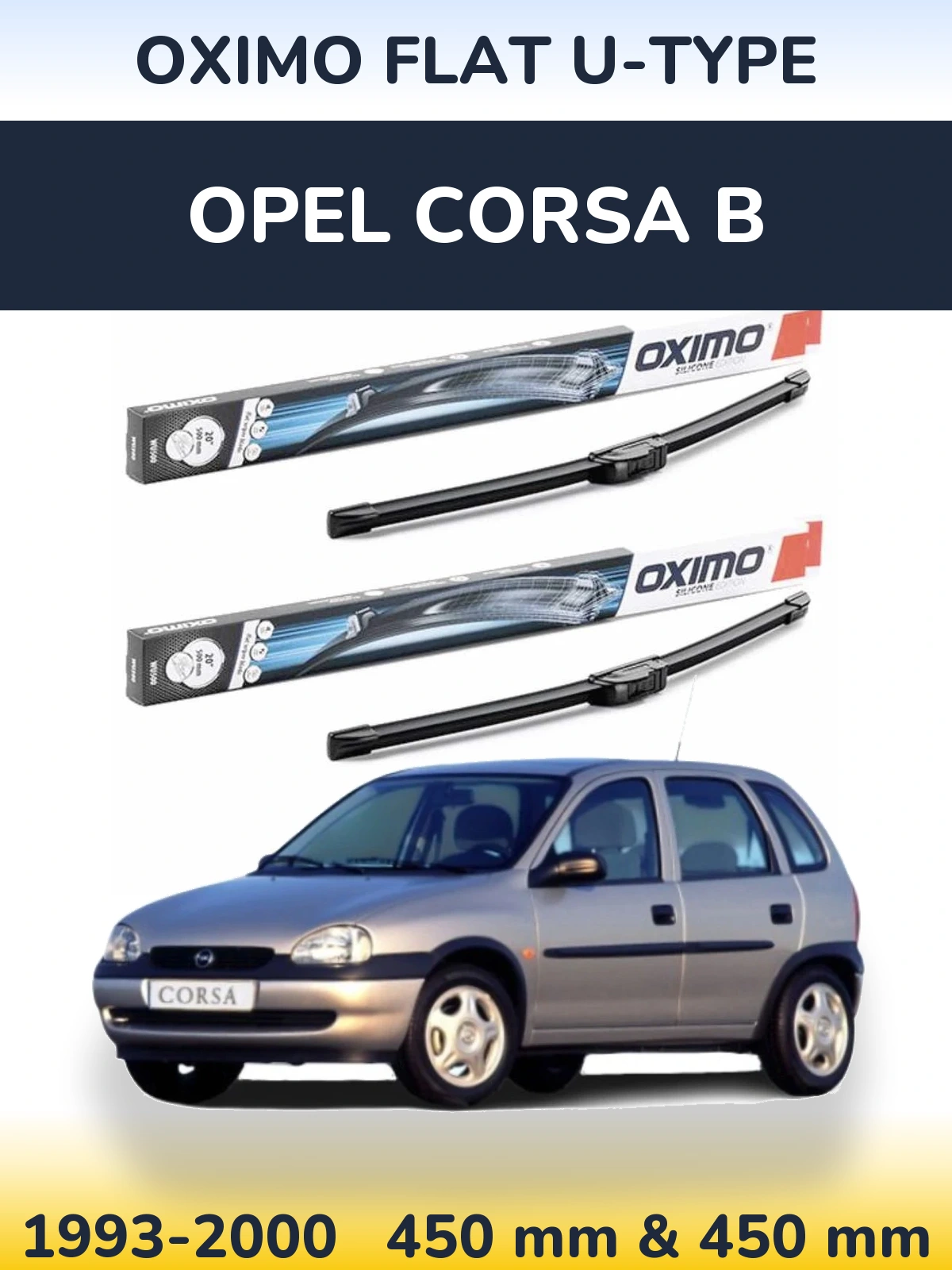 Sada předních stěračů Oximo Flat U-type 450 a 450 mm pro Opel Corsa B 1993-2000