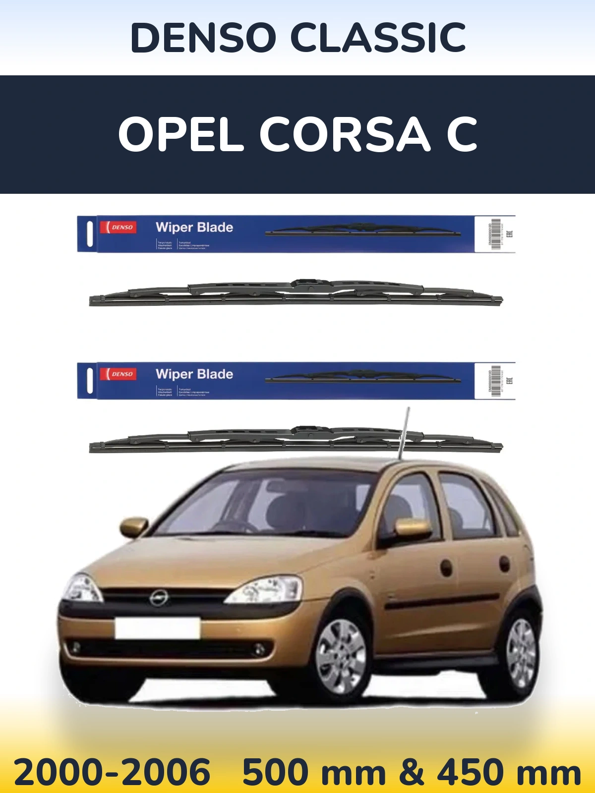 Sada předních stěračů Denso Classic 500 a 450 mm pro Opel Corsa C 2000-2006