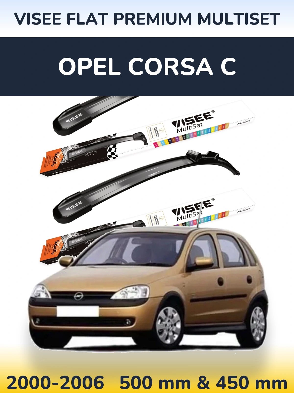 Sada předních stěračů VISEE FLAT PREMIUM MultiSet 500 a 450 mm pro Opel Corsa C 2000-2006
