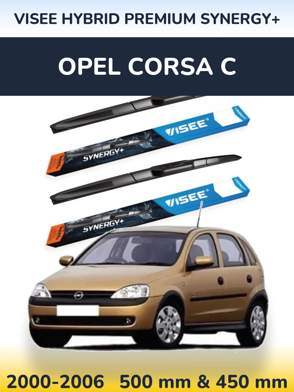 Sada předních stěračů VISEE HYBRID PREMIUM SYNERGY+ 500 a 450 mm pro Opel Corsa C 2000-2006