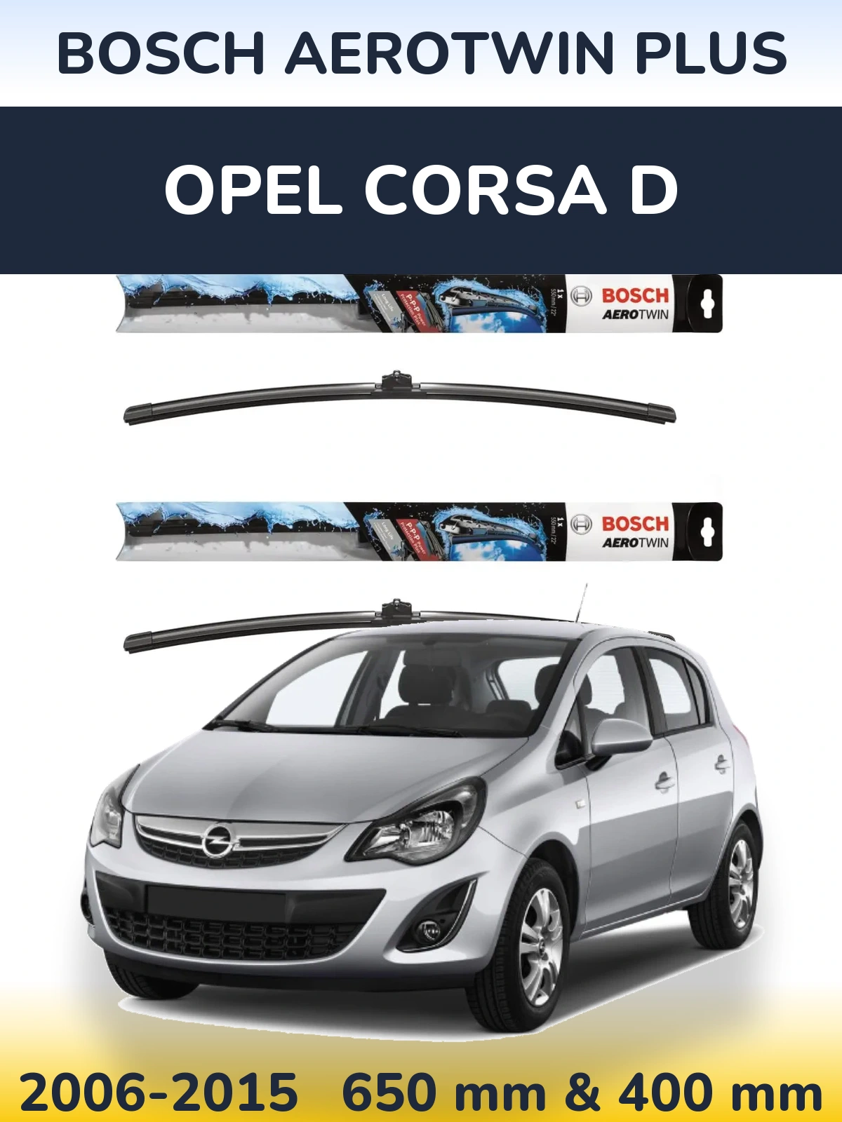 Sada předních stěračů BOSCH AeroTwin Plus 650 a 400 mm pro Opel Corsa D 2006-2015