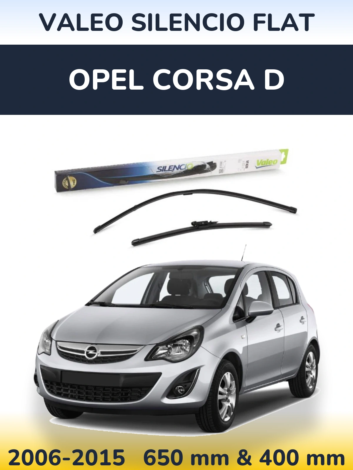 Sada předních stěračů Valeo Silencio Flat 650 a 400 mm pro Opel Corsa D 2006-2015