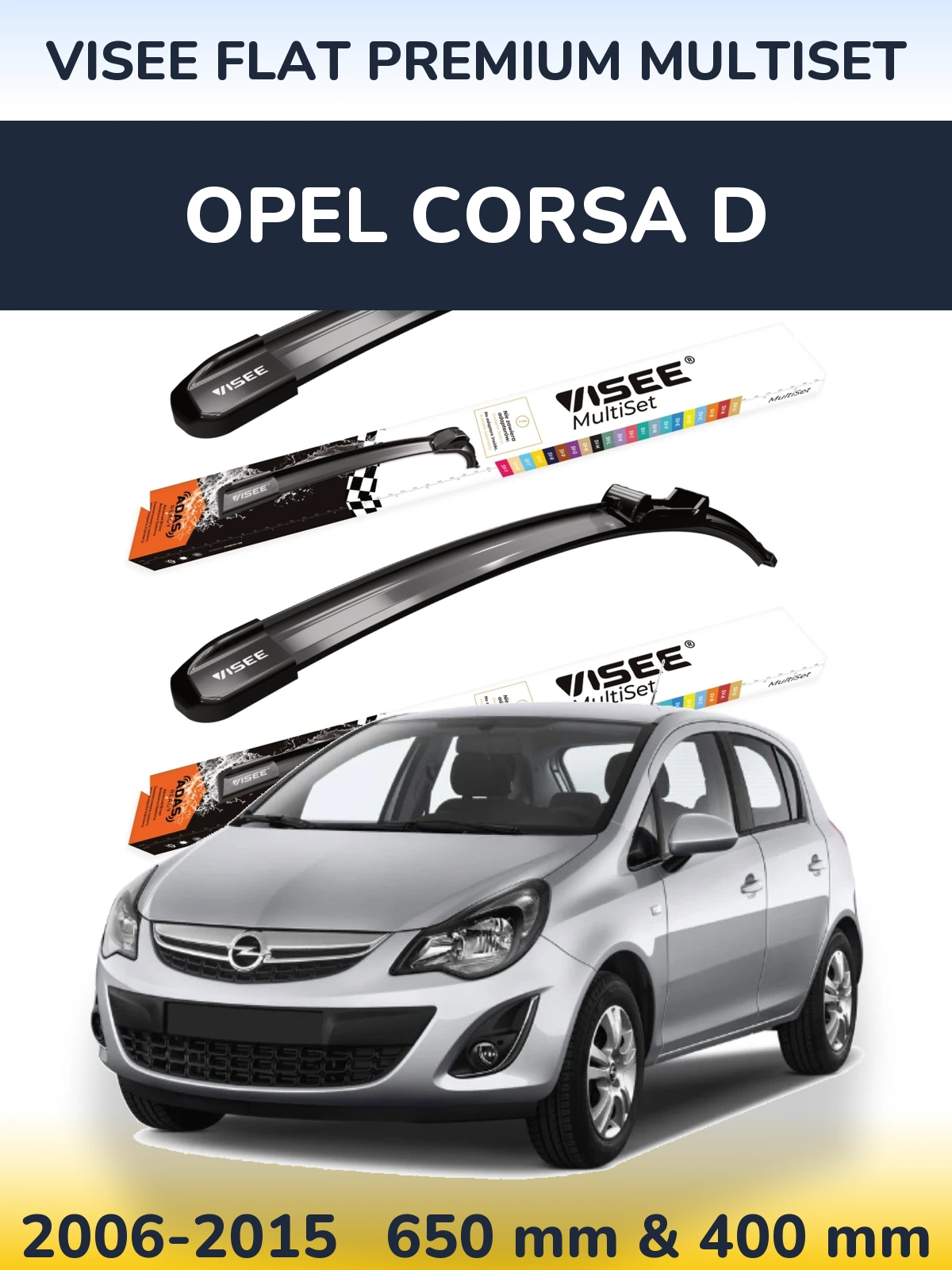 Sada předních stěračů VISEE FLAT PREMIUM MultiSet 650 a 400 mm pro Opel Corsa D 2006-2015