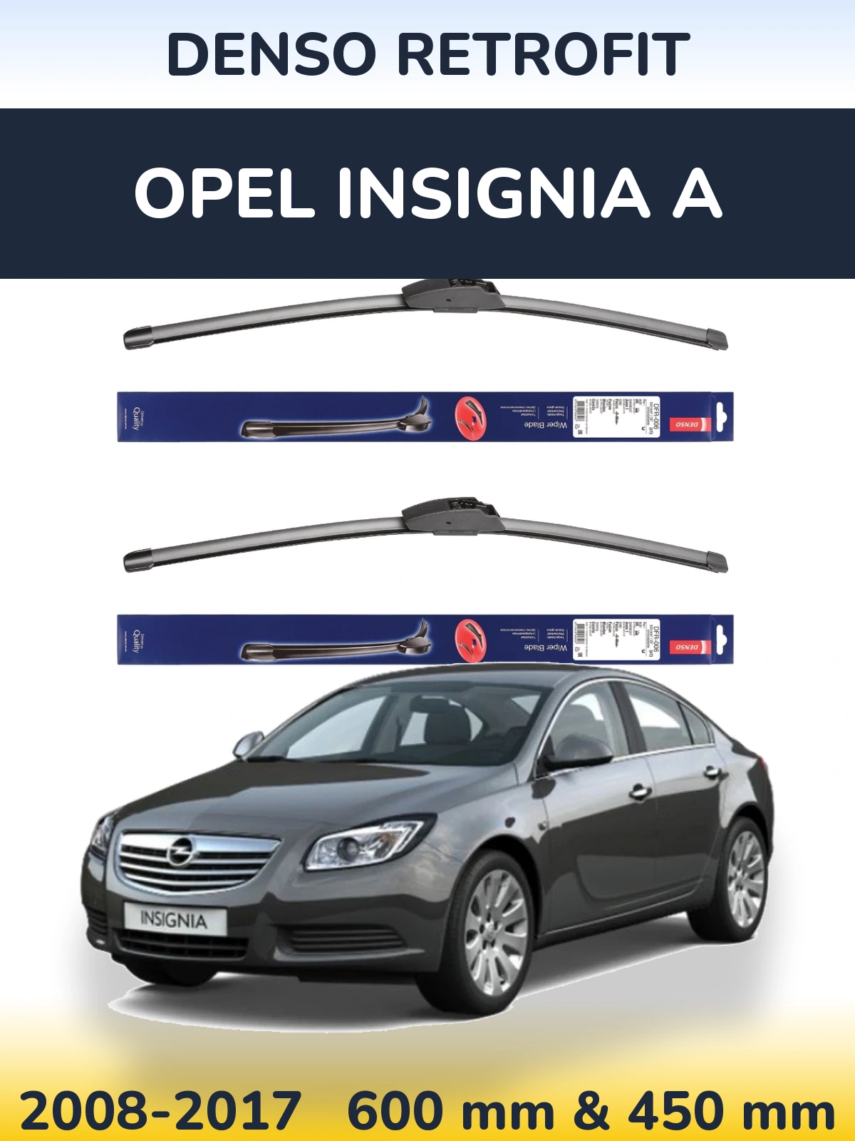 Sada předních stěračů Denso Retrofit 600 a 450 mm pro Opel Insignia A 2008-2017