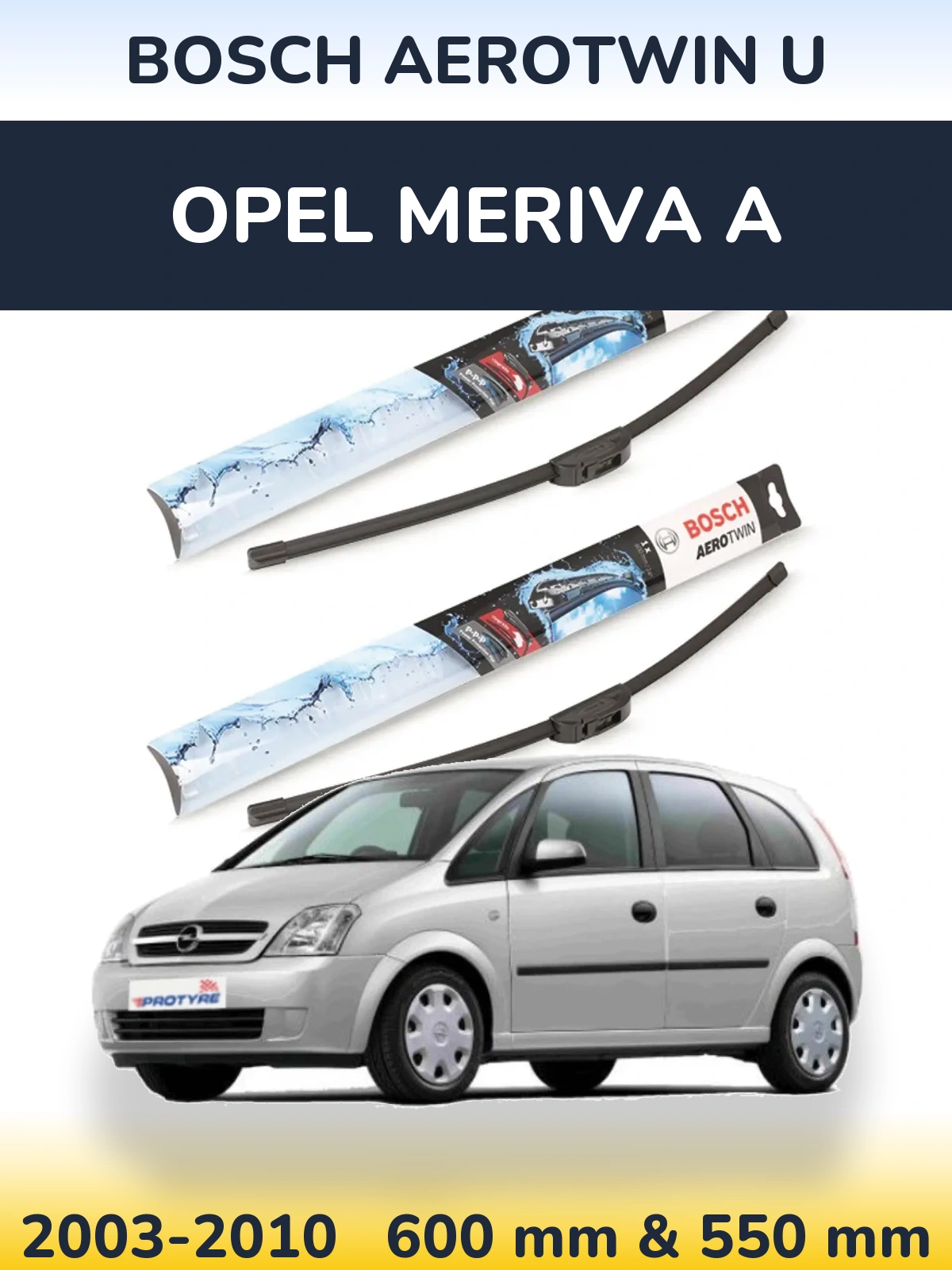Sada předních stěračů BOSCH AeroTwin U 600 a 550 mm pro Opel Meriva A 2003-2010