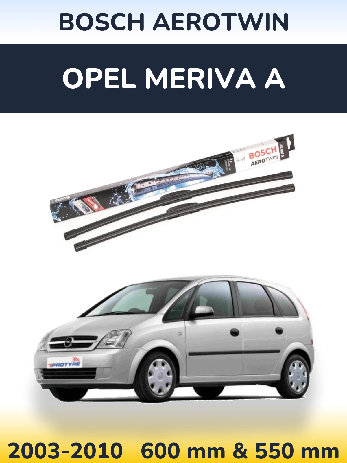 Sada předních stěračů BOSCH AeroTwin 600 a 550 mm pro Opel Meriva A 2003-2010