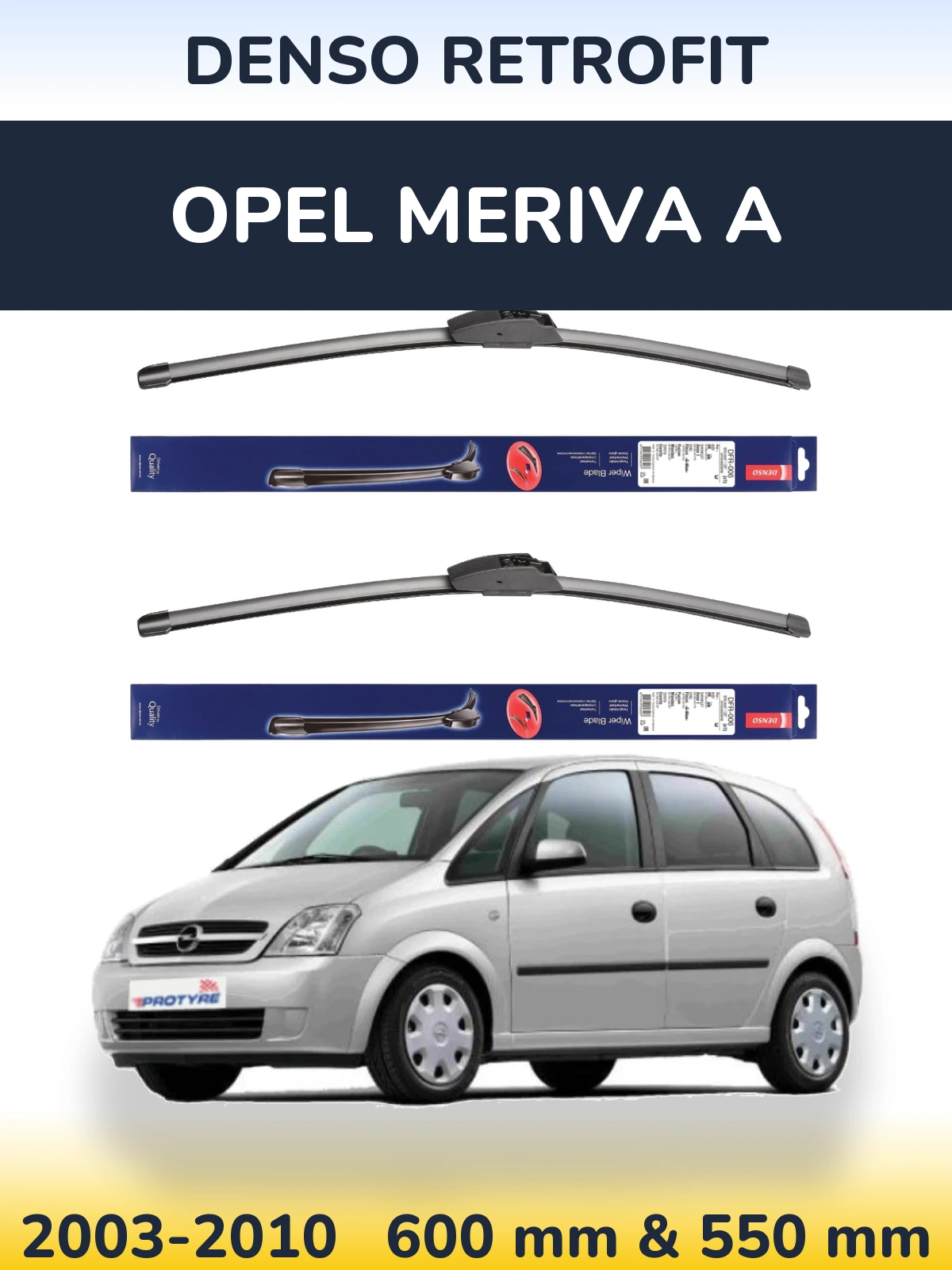 Sada předních stěračů Denso Retrofit 600 a 550 mm pro Opel Meriva A 2003-2010