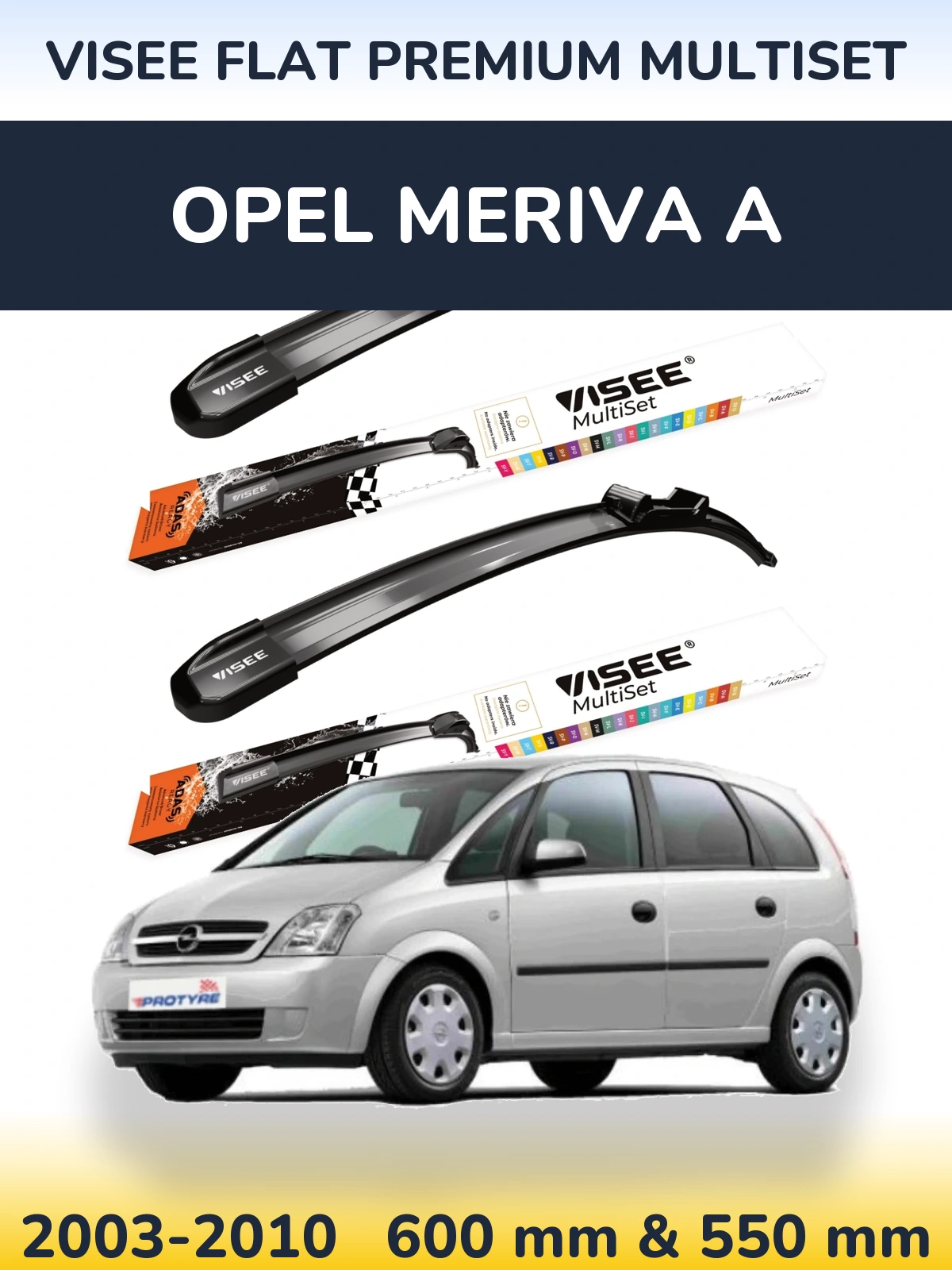 Sada předních stěračů VISEE FLAT PREMIUM MultiSet 600 a 550 mm pro Opel Meriva A 2003-2010