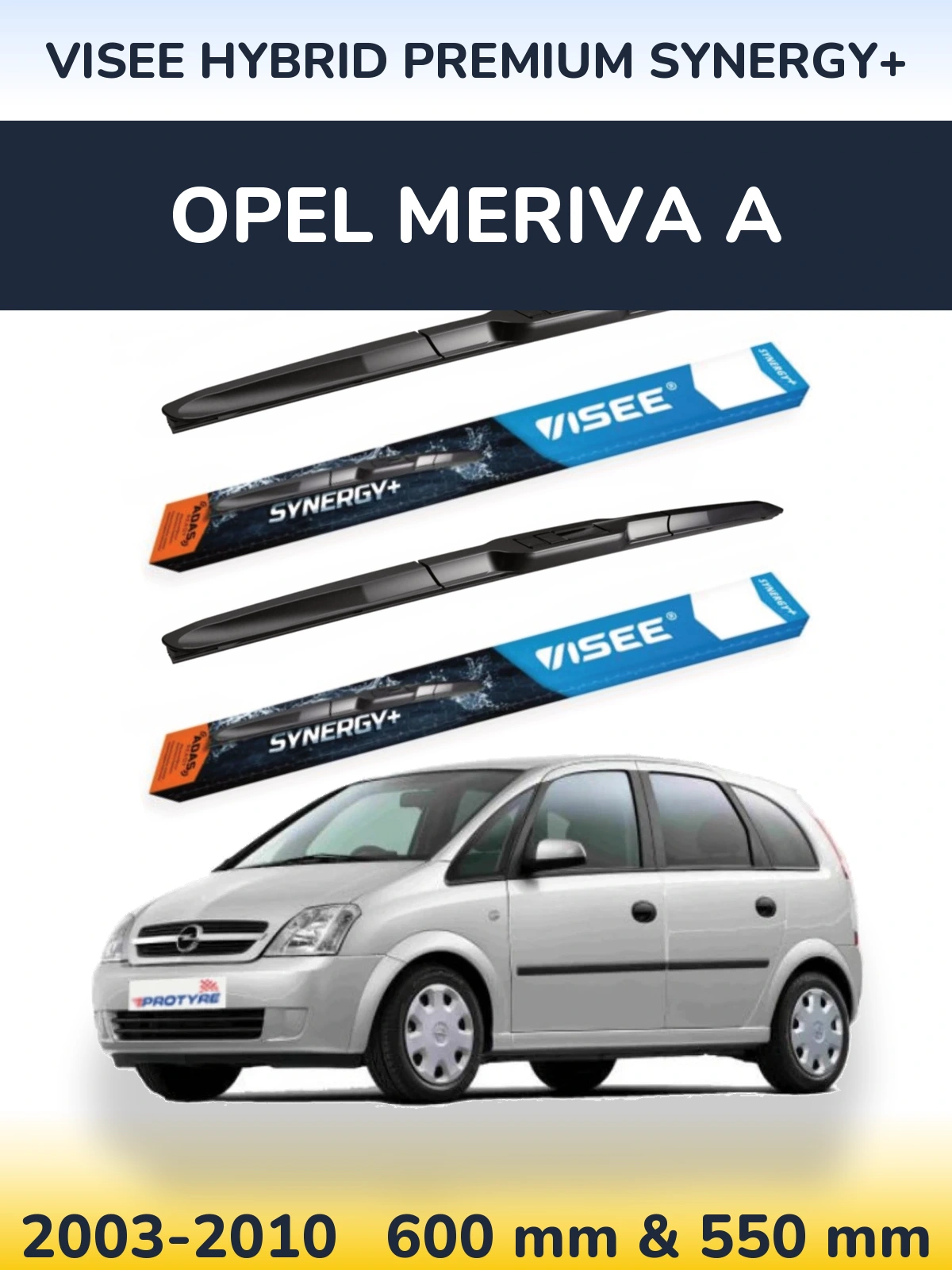 Sada předních stěračů VISEE HYBRID PREMIUM SYNERGY+ 600 a 550 mm pro Opel Meriva A 2003-2010