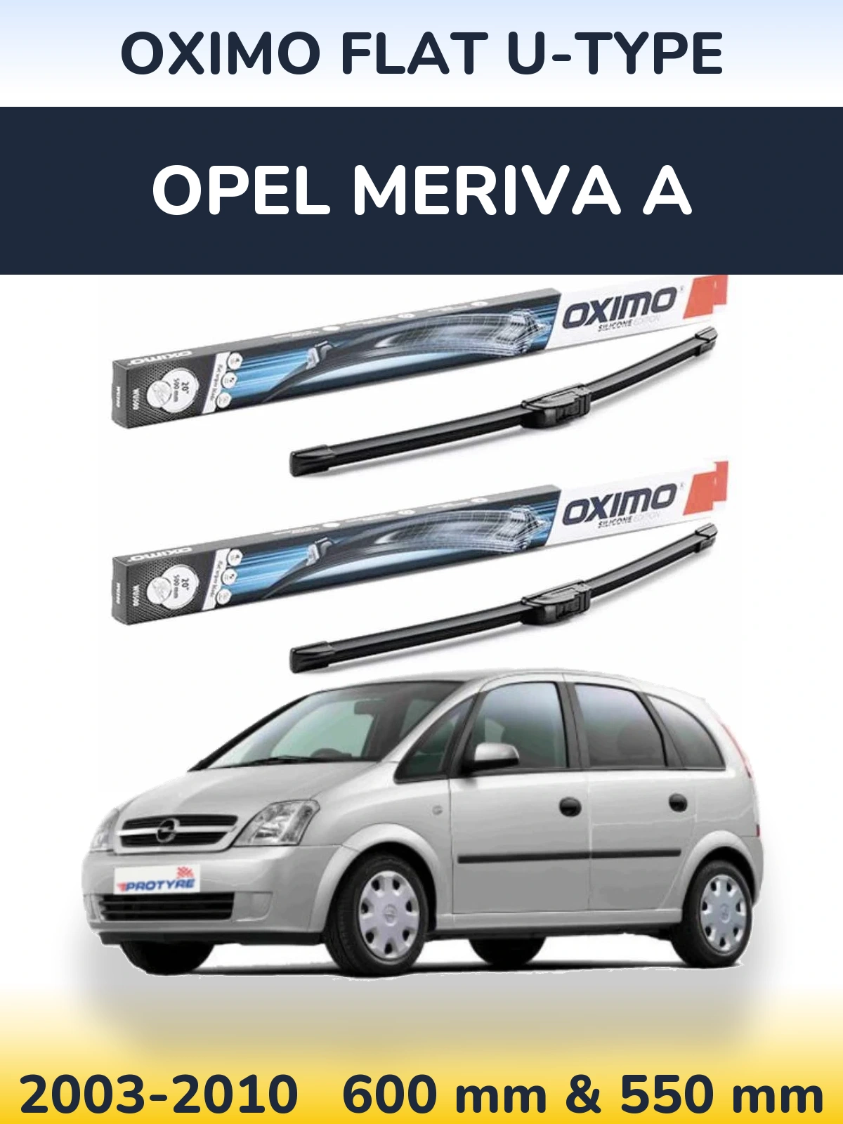 Sada předních stěračů Oximo Flat U-type 600 a 550 mm pro Opel Meriva A 2003-2010