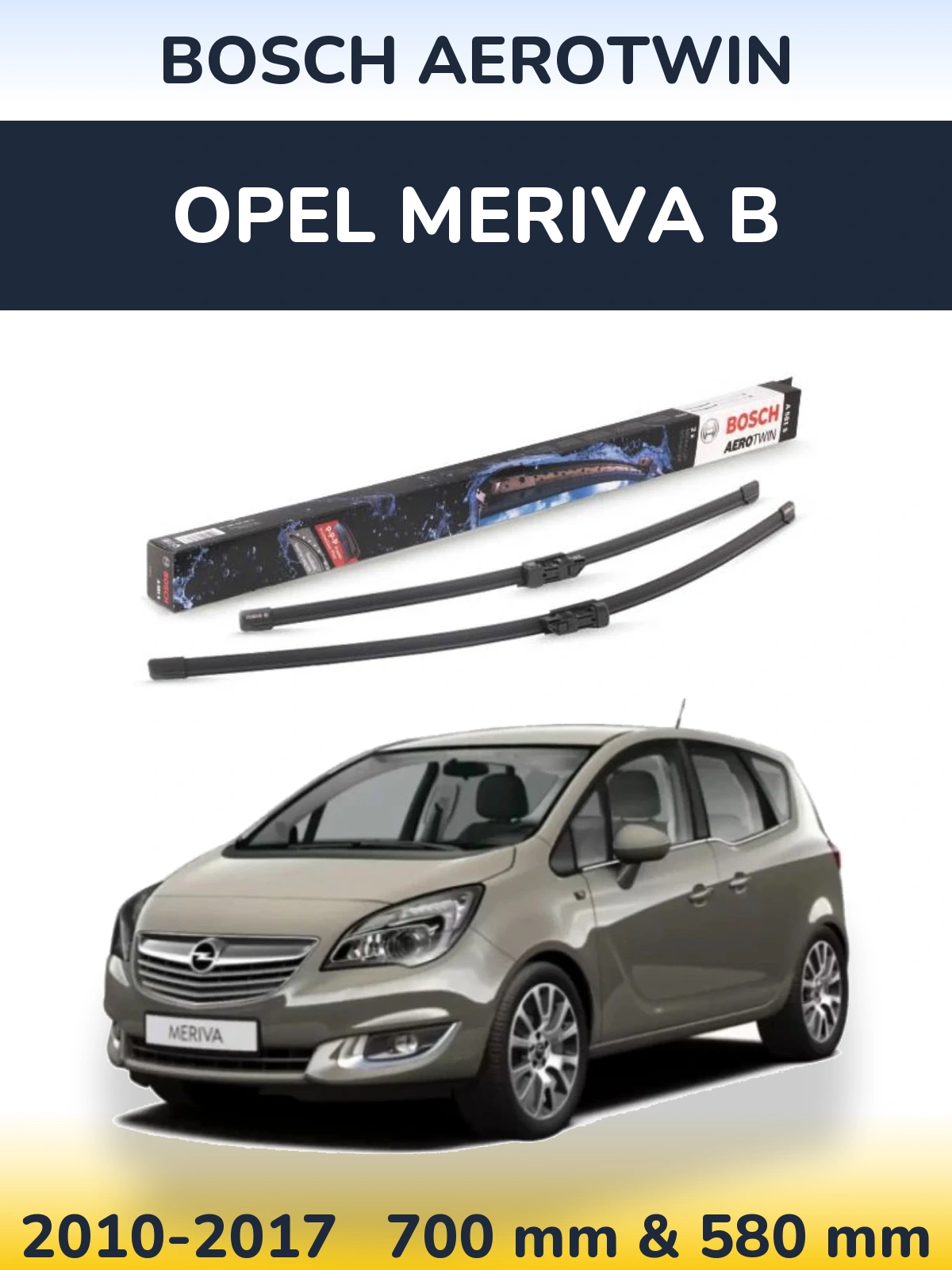 Sada předních stěračů BOSCH AeroTwin 700 a 580 mm pro Opel Meriva B 2010-2017