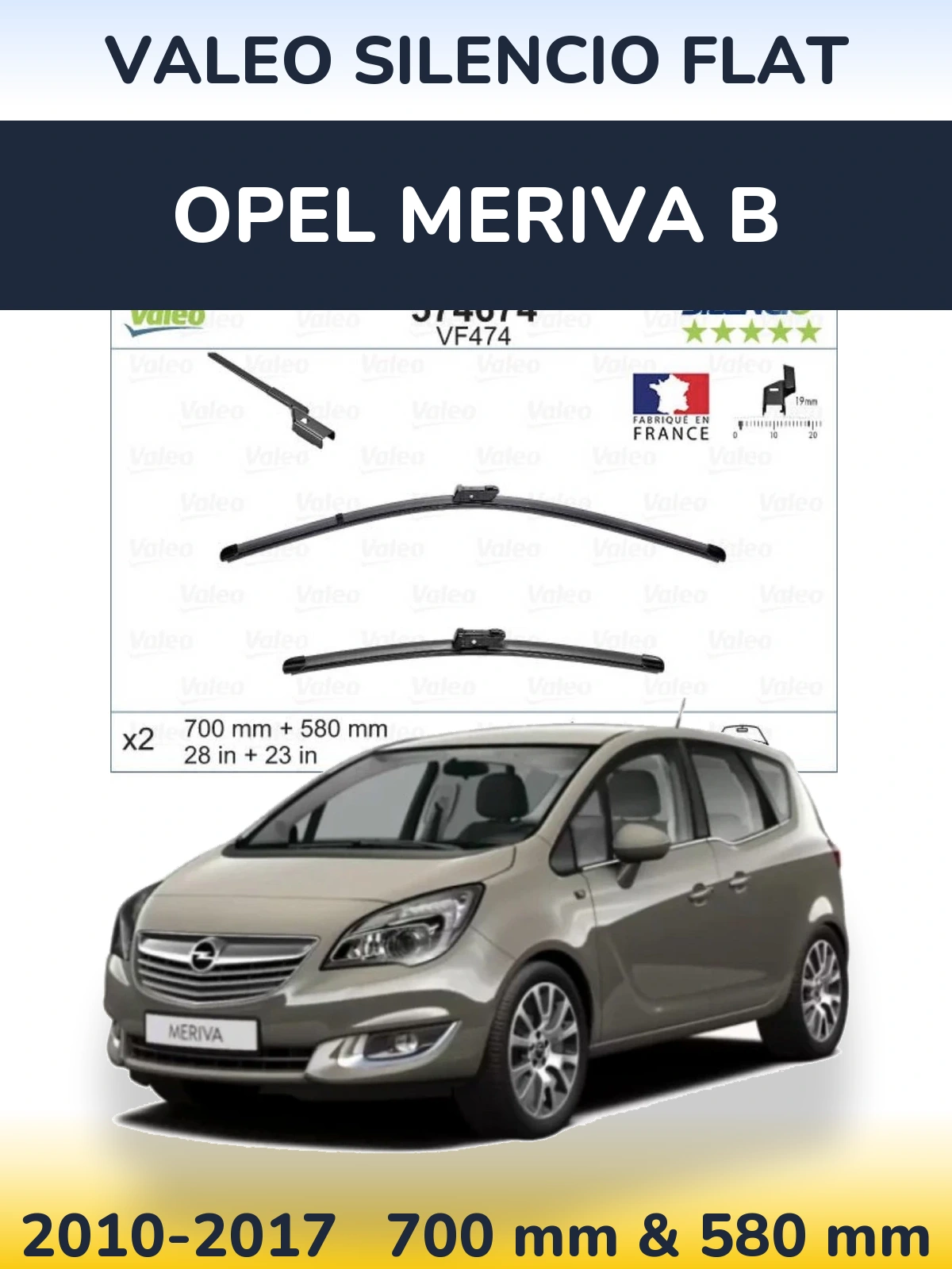 Sada předních stěračů Valeo Silencio Flat 700 a 580 mm pro Opel Meriva B 2010-2017