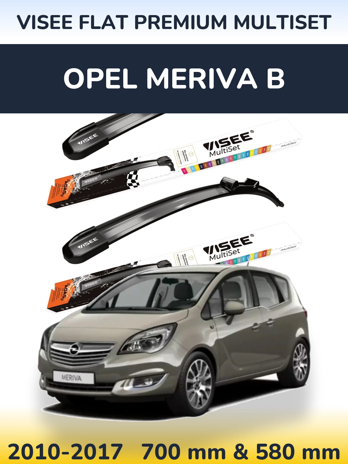Sada předních stěračů VISEE FLAT PREMIUM MultiSet 700 a 580 mm pro Opel Meriva B 2010-2017