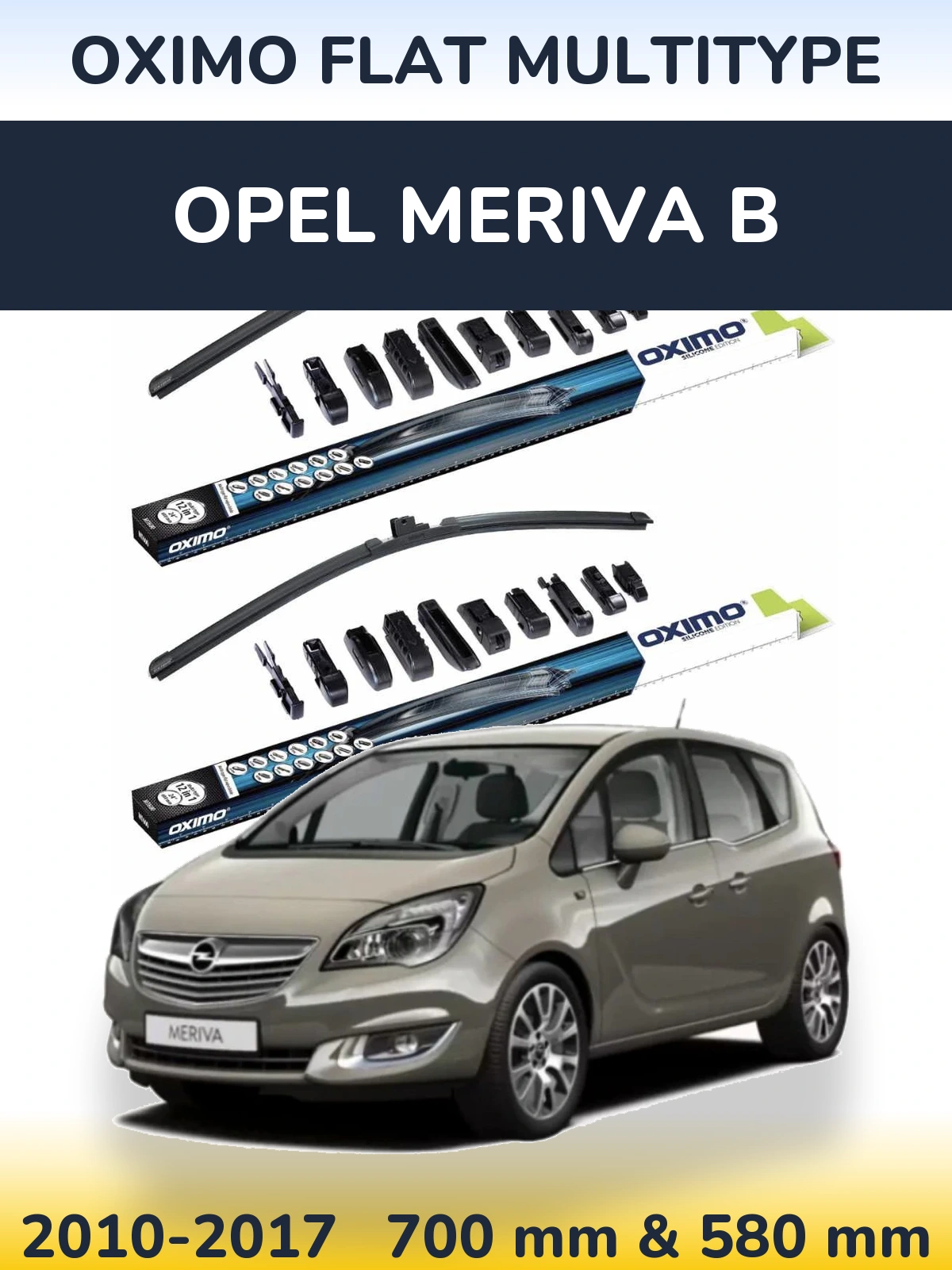 Sada předních stěračů Oximo Flat MultiType 700 a 580 mm pro Opel Meriva B 2010-2017