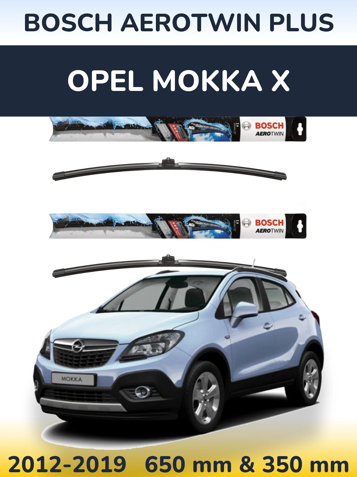 Sada předních stěračů BOSCH AeroTwin Plus 650 a 350 mm pro Opel Mokka X 2012-2019