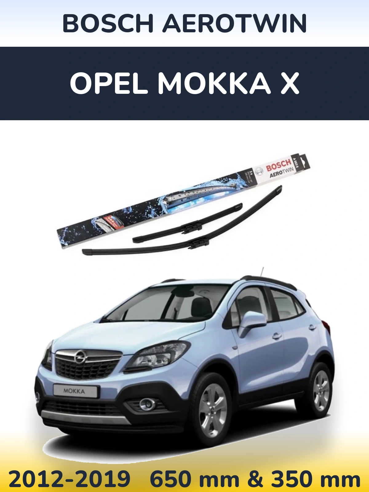 Sada předních stěračů BOSCH AeroTwin 650 a 340 mm pro Opel Mokka X 2012-2019