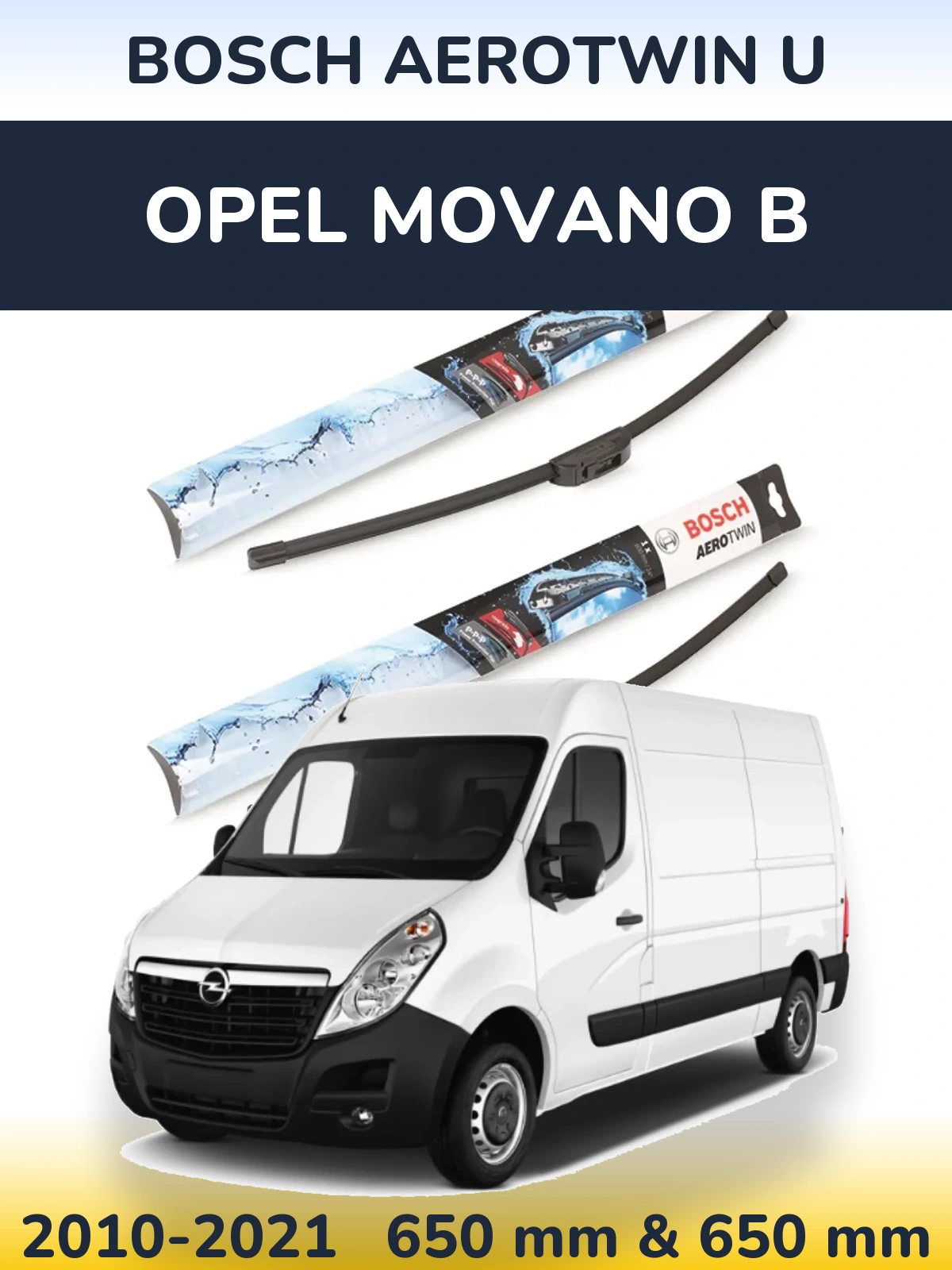 Sada předních stěračů BOSCH AeroTwin U 650 a 650 mm pro Opel Movano B 2010-2021