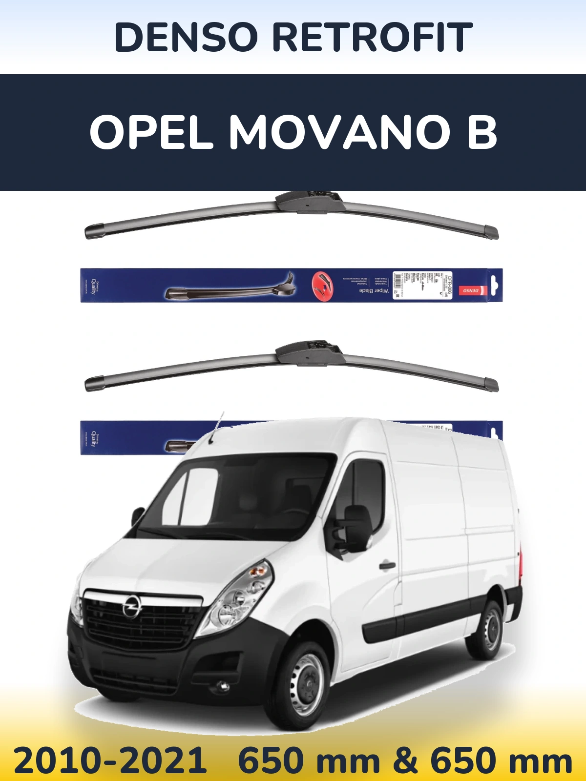 Sada předních stěračů Denso Retrofit 650 a 650 mm pro Opel Movano B 2010-2021