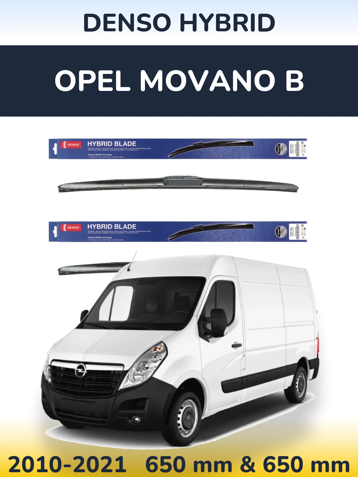 Sada předních stěračů Denso Hybrid 650 a 650 mm pro Opel Movano B 2010-2021