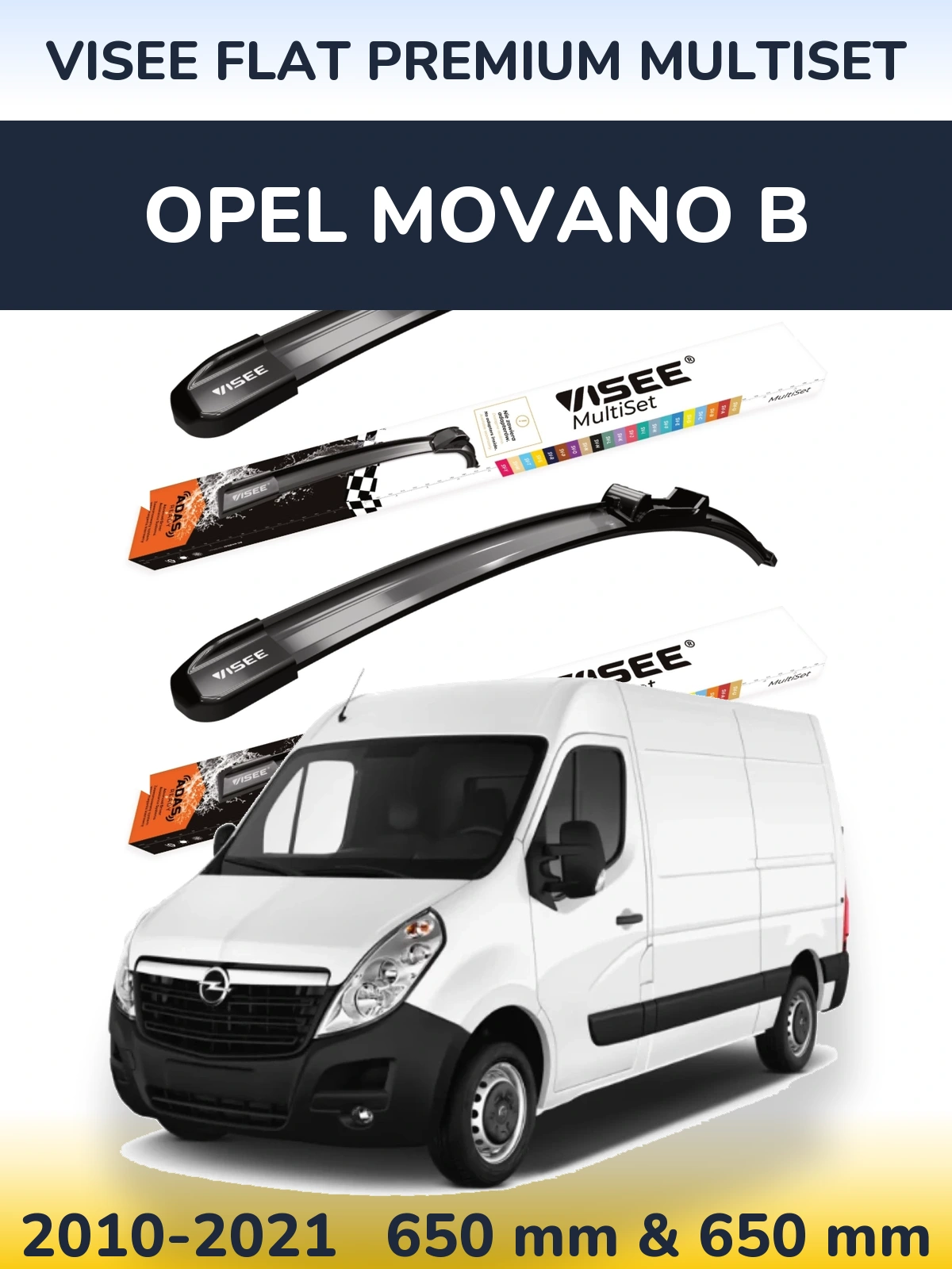 Sada předních stěračů VISEE FLAT PREMIUM MultiSet 650 a 650 mm pro Opel Movano B 2010-2021