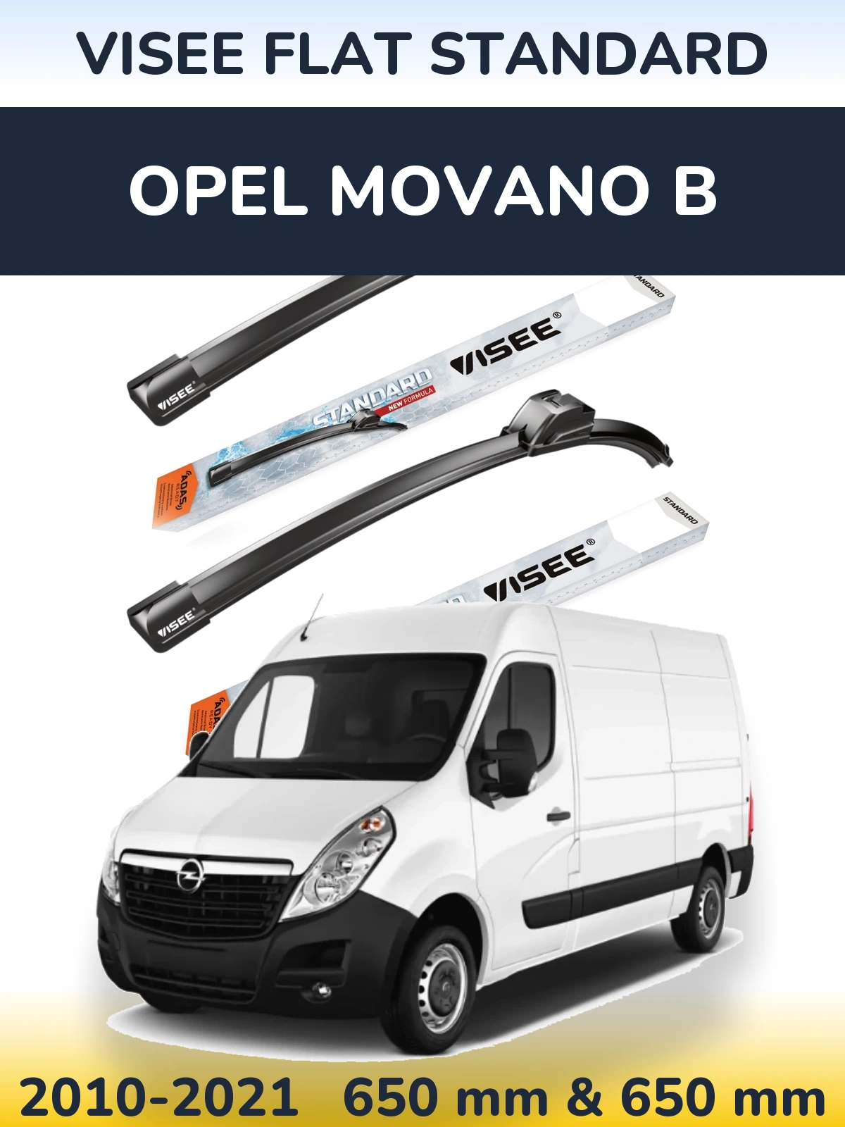 Sada předních stěračů VISEE FLAT STANDARD 650 a 650 mm pro Opel Movano B 2010-2021